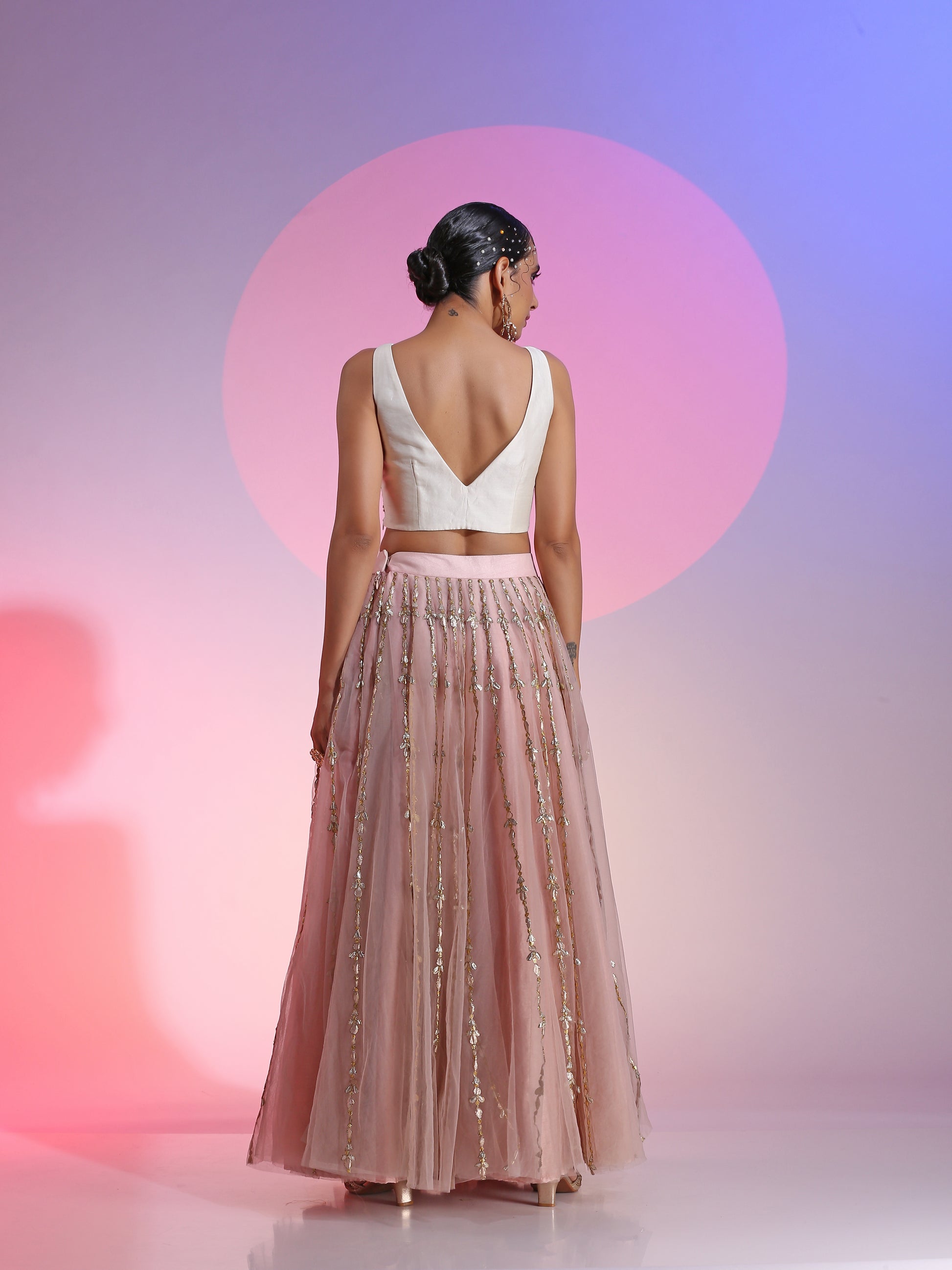 Ivory Pink Cotton Silk Net Gotta Sequin Resham Zari Lehenga Set
