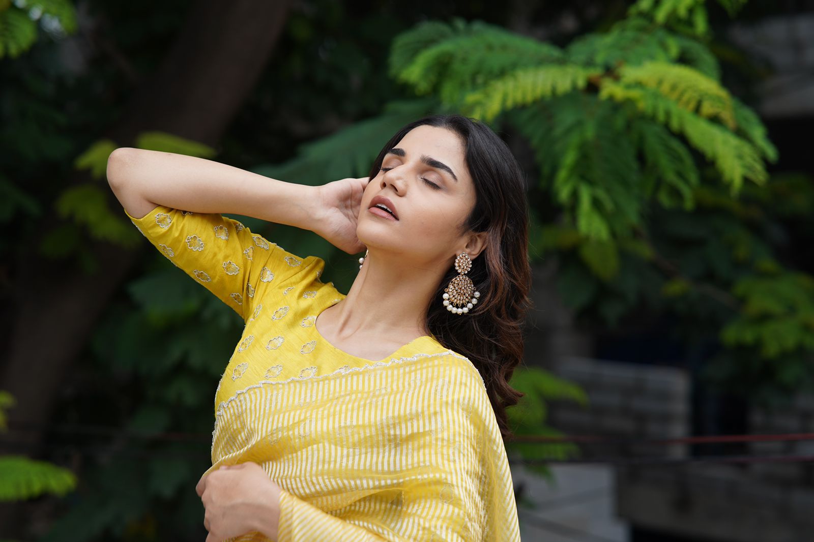 Yellow Tissue Silk Saree with Silver Zari Stripes & Katdana Work - Handmade