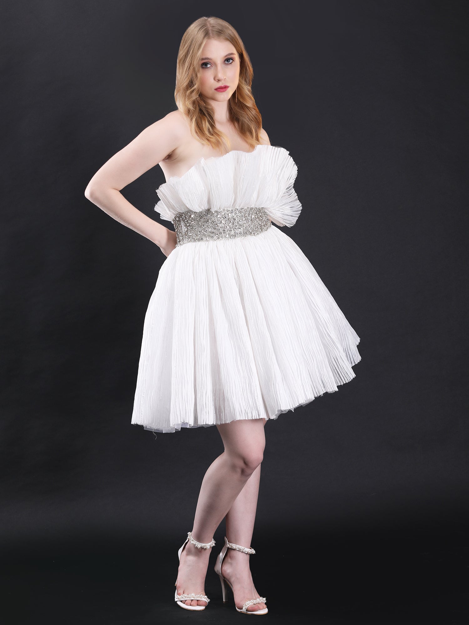 Radiant White Organza Moonlight Ensemble Short Dress Beadwork