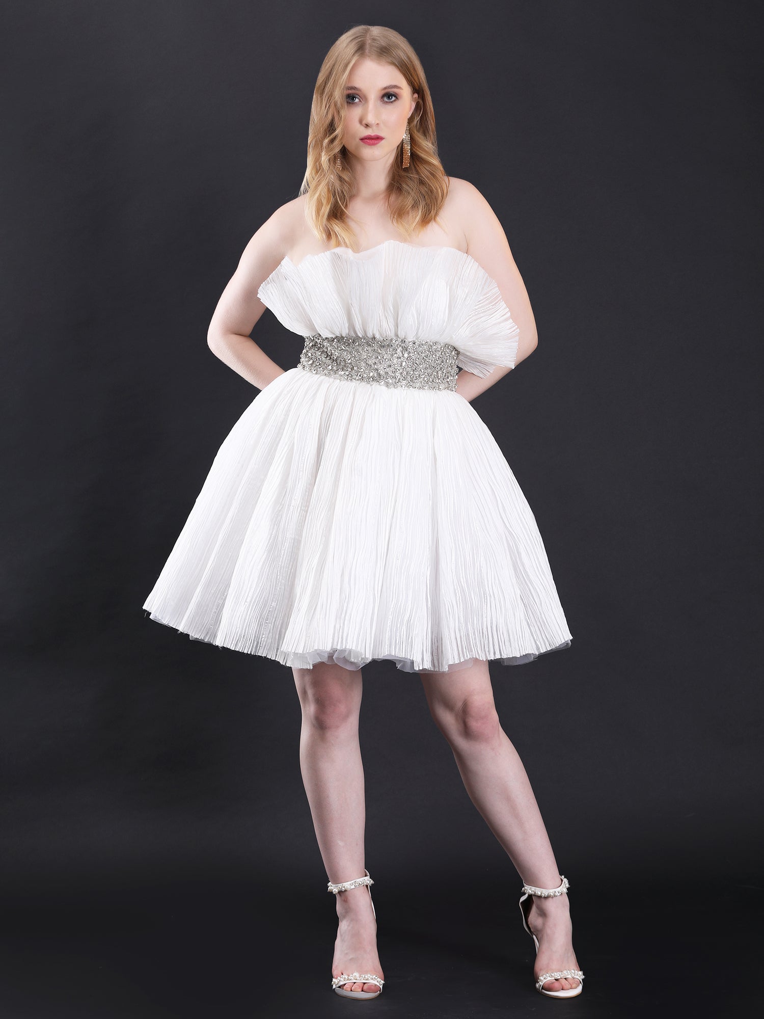 Radiant White Organza Moonlight Ensemble Short Dress Beadwork