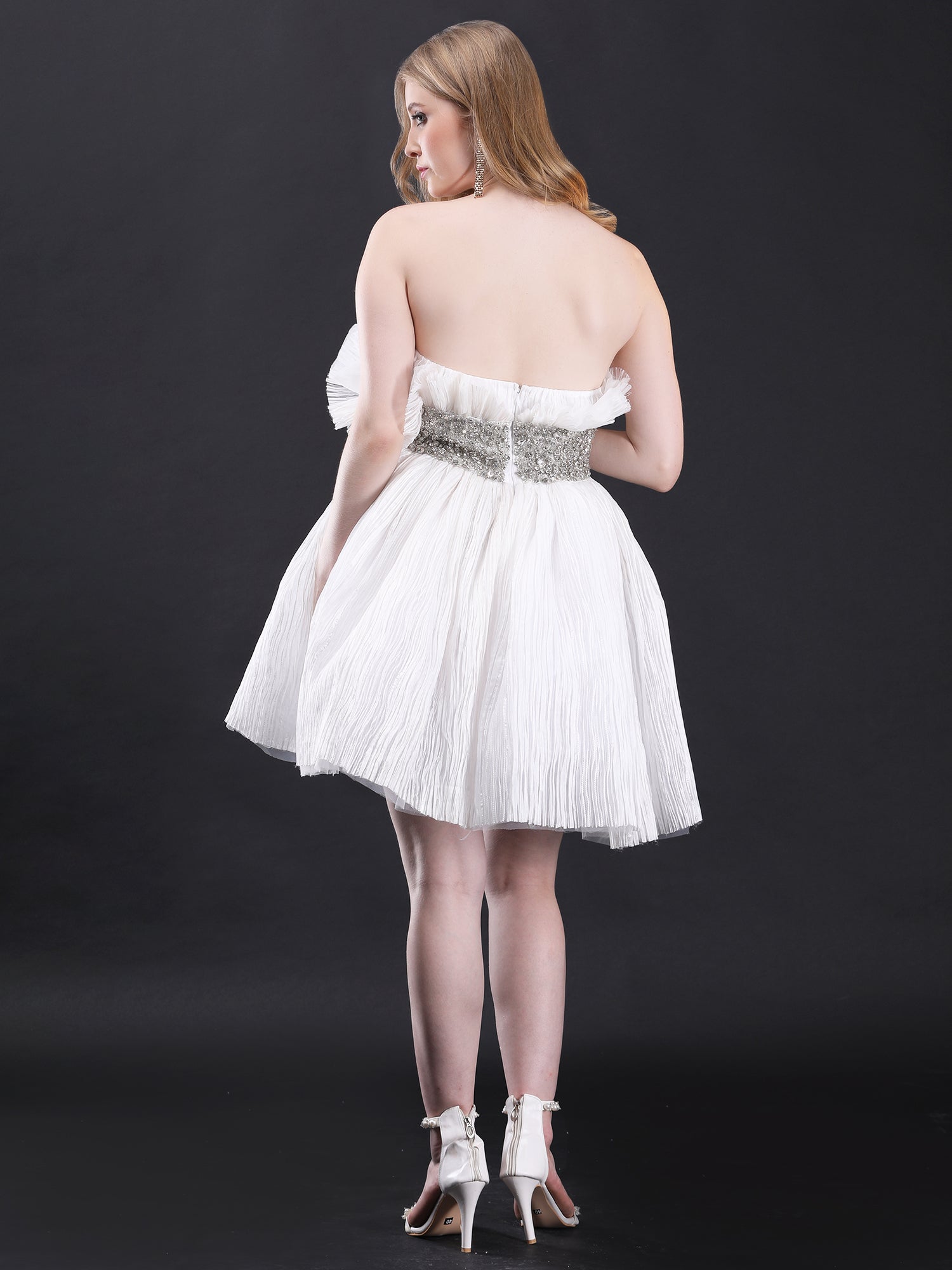 Radiant White Organza Moonlight Ensemble Short Dress Beadwork