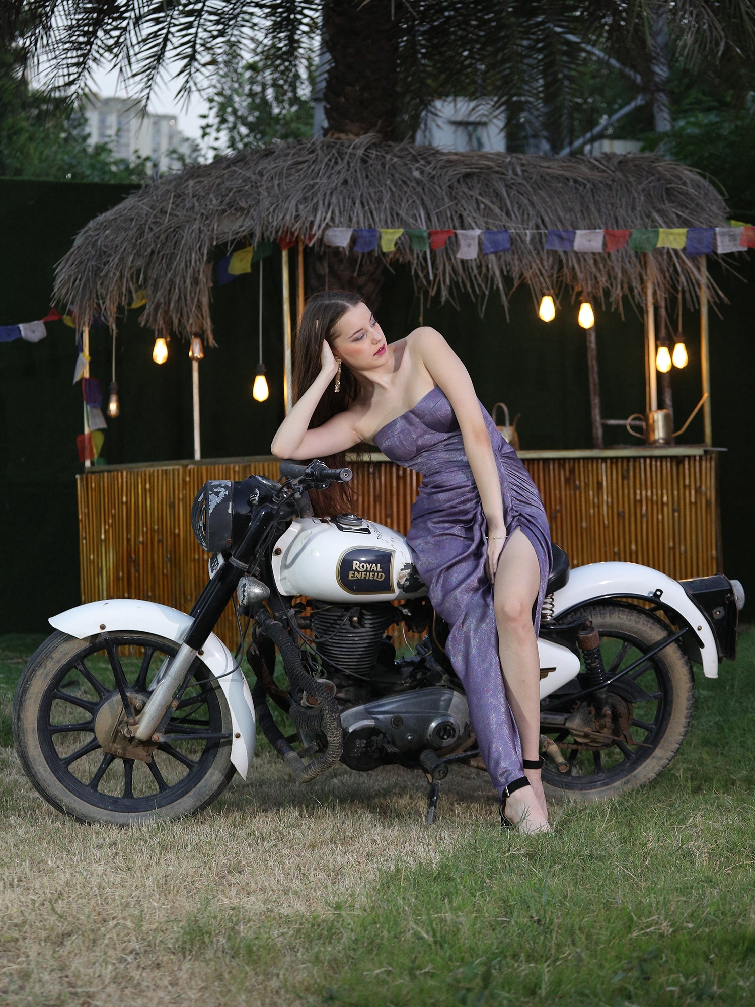 Enchanting Purple Metallic Satin Mystic Desire Gown