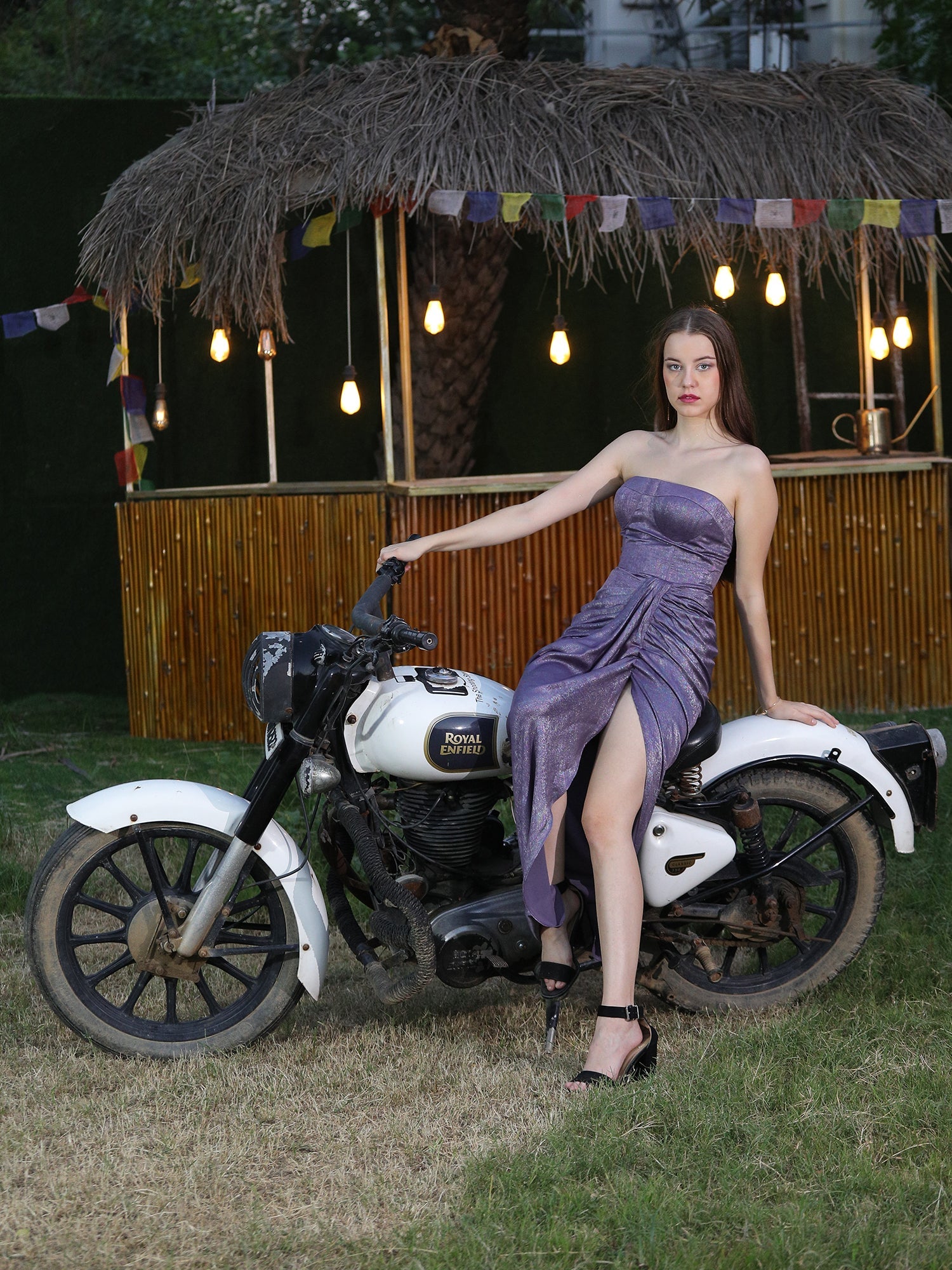 Enchanting Purple Metallic Satin Mystic Desire Gown