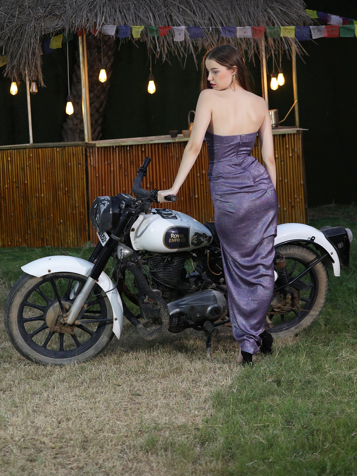 Enchanting Purple Metallic Satin Mystic Desire Gown
