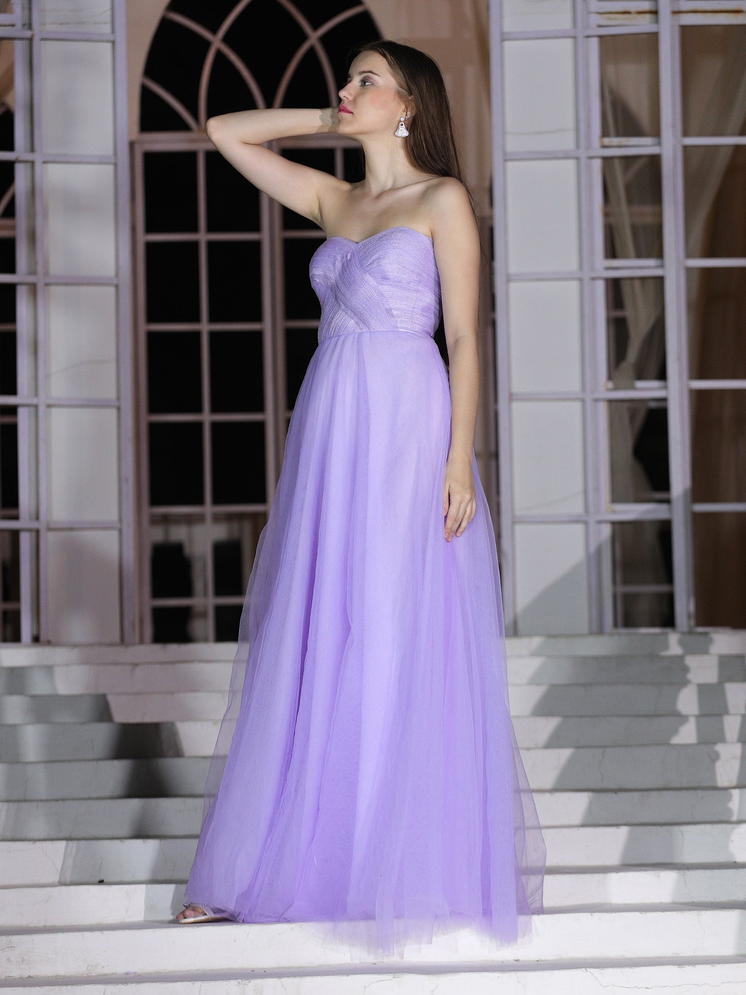 Delicate Lavender Organza Mesh Lavender Whisper Gown Pleated Bodice