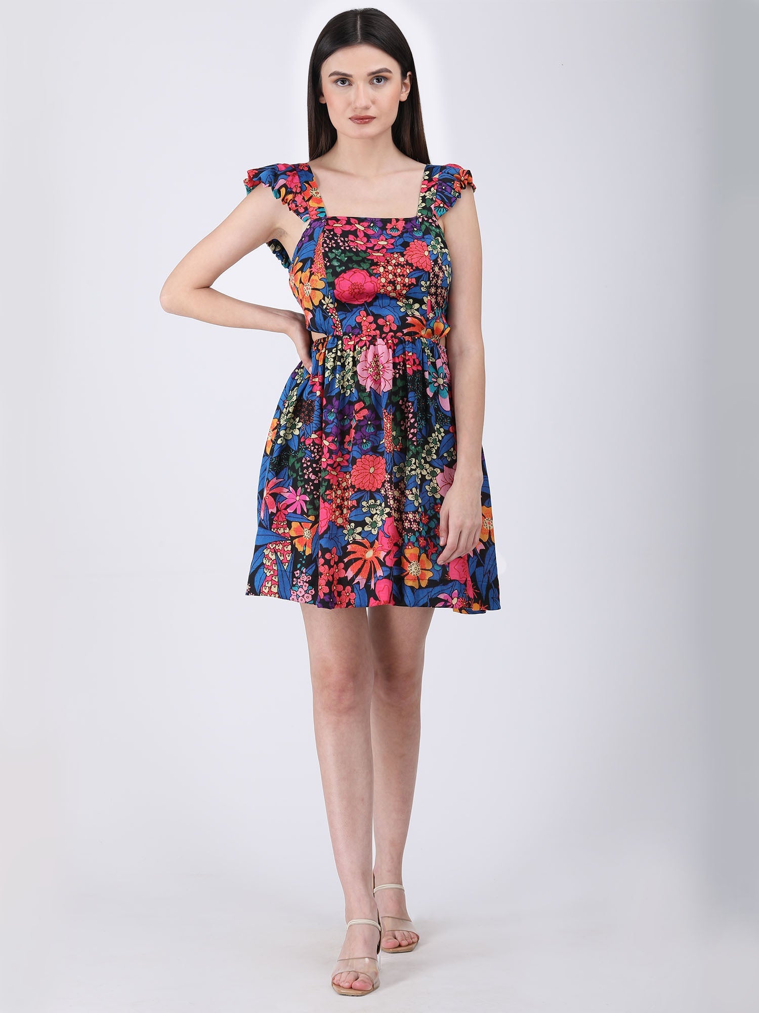 Graceful Black Modal Satin Starlit Floral Back-Tie Gown