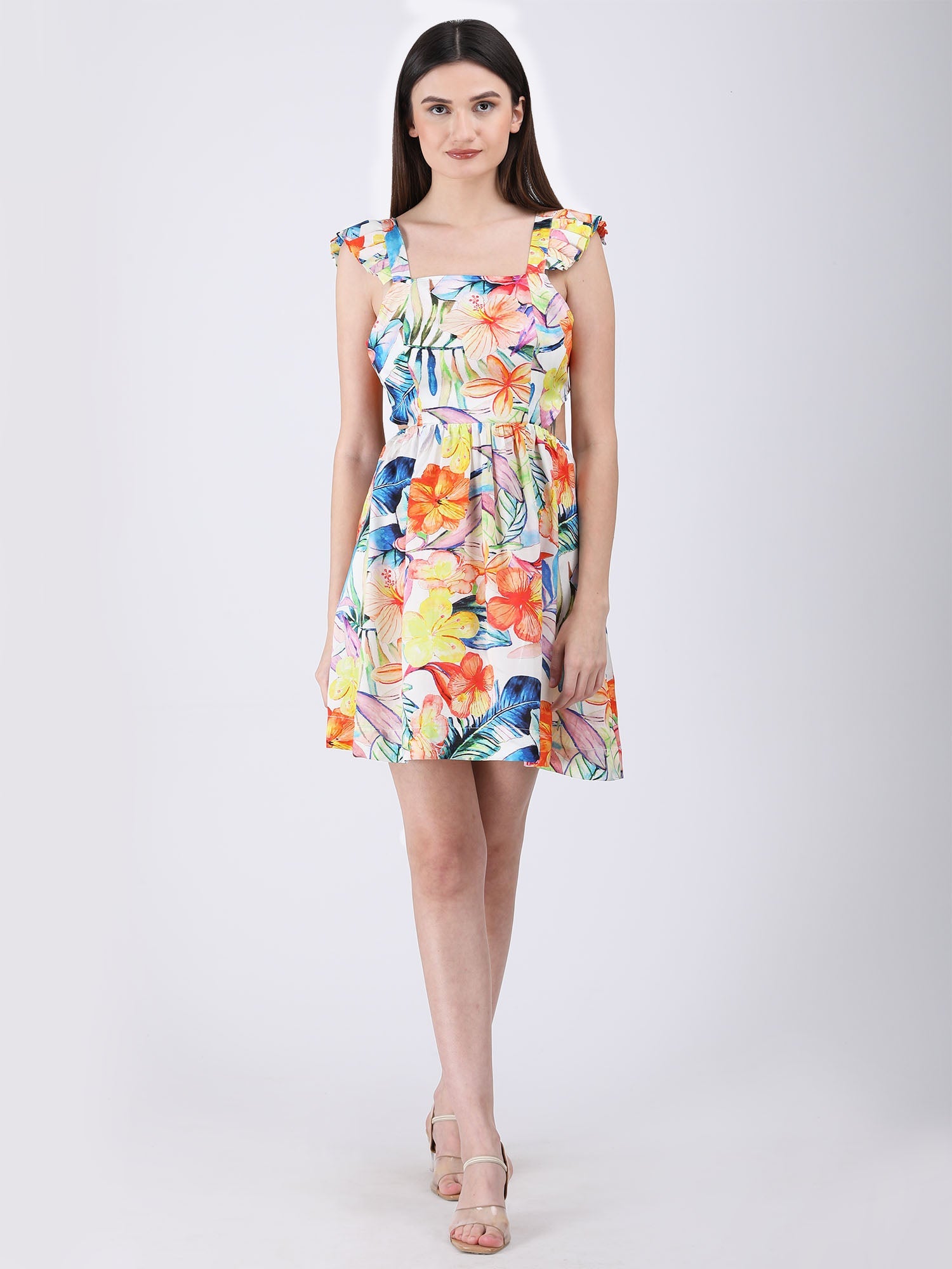 Elegant Multicolor Modal Satin Blossom Breeze Back-Tie Dress