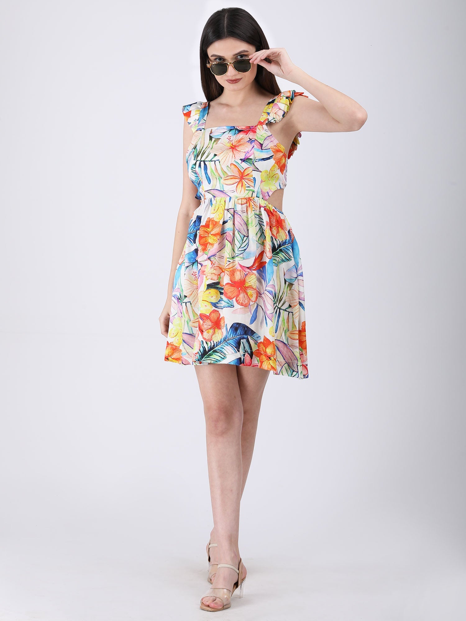 Elegant Multicolor Modal Satin Blossom Breeze Back-Tie Dress