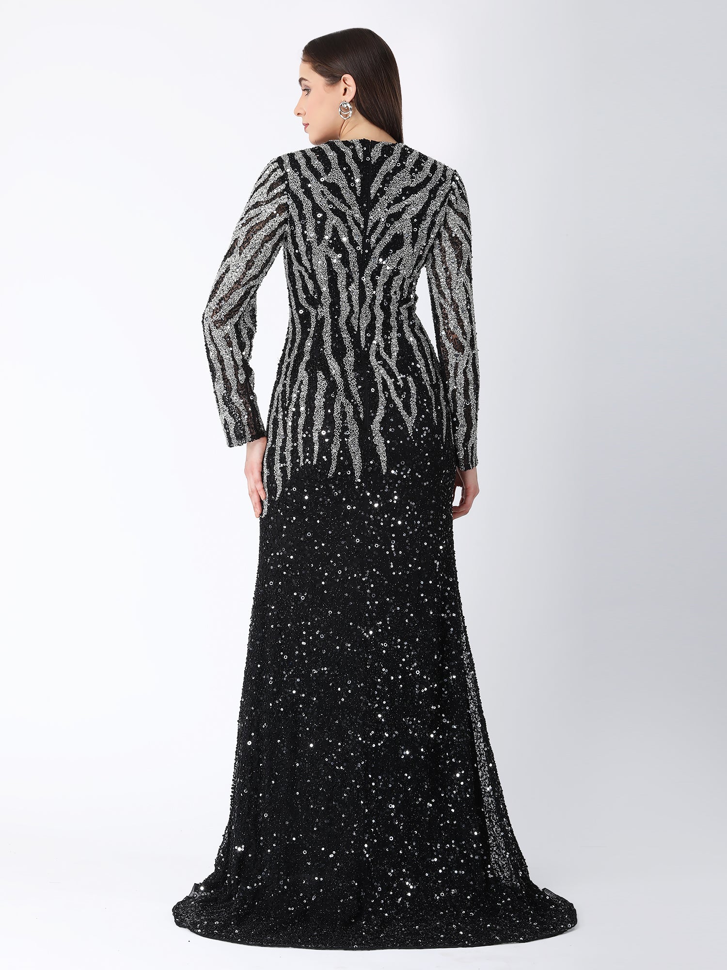 Breathtaking Black Viscose Tulle Midnight Shimmer Gown Glass Stone