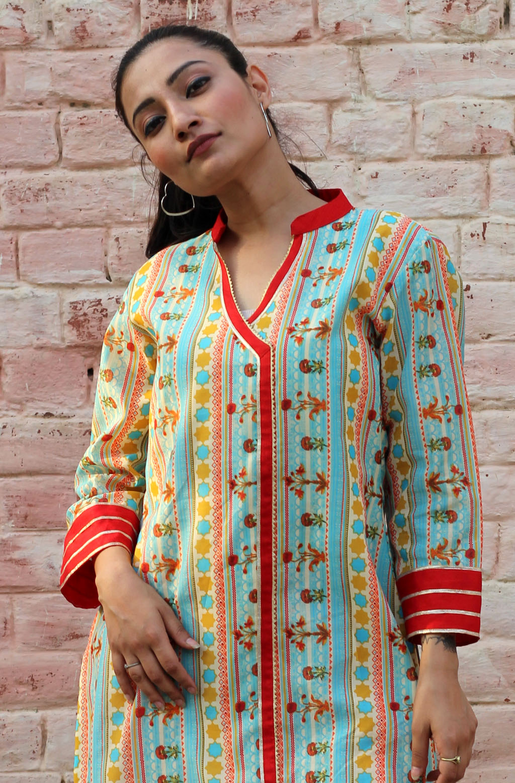Festive Green Chandheri Printed Kurta with Gotta Detail - Guldavri