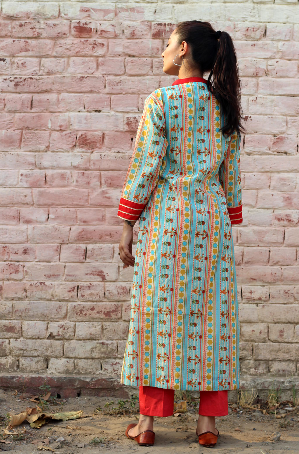 Festive Green Chandheri Printed Kurta with Gotta Detail - Guldavri