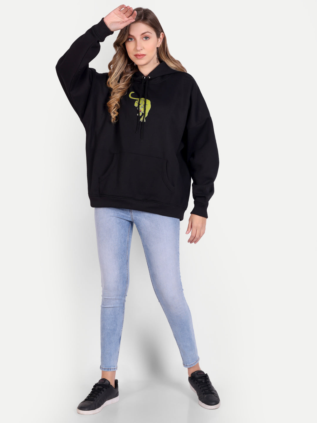 Bold Black Fleece Fierce & Untamed Print Hooded Sweatshirt