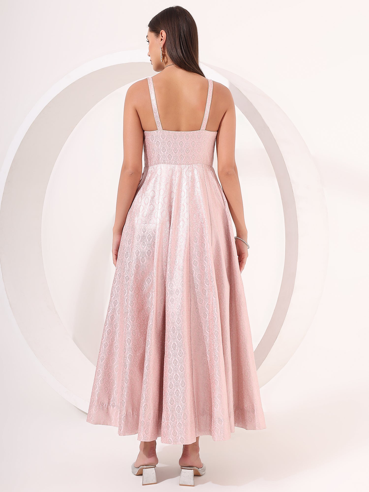 Baby Pink Silver Brocade Anarkali Gown – Party & Wedding Wear