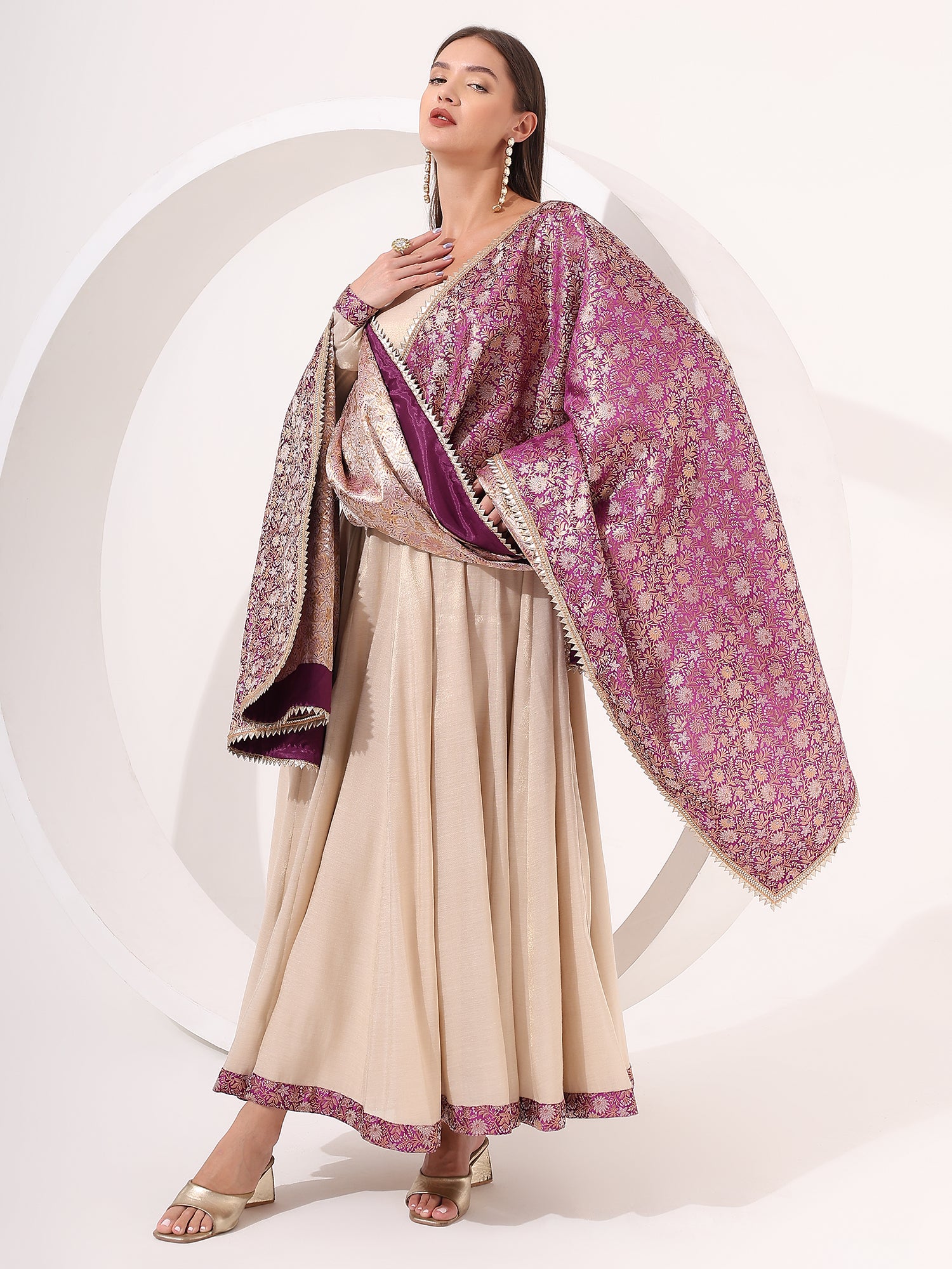 Luxury Golden Tissue Anarkali Suit with Brocade Dupatta