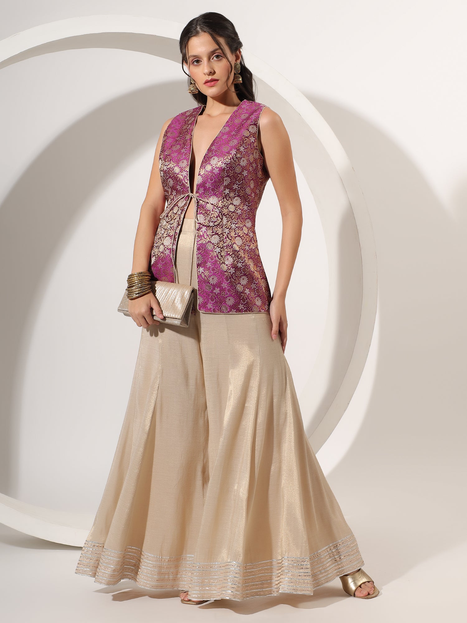 Luxury Golden Tissue & Brocade Sharara Set with Gota Work