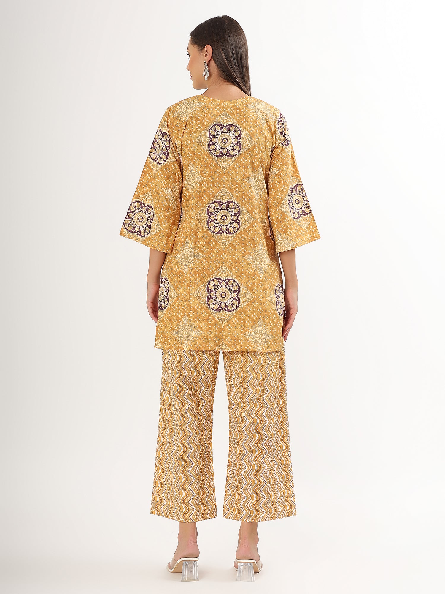 Yellow Floral Sleeveless Short Kurta Pant Co-ord Set