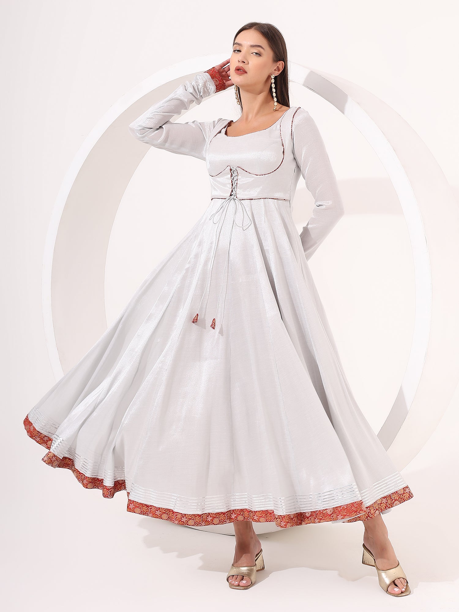 Stunning Silver Tissue Anarkali Suit with Brocade Dupatta