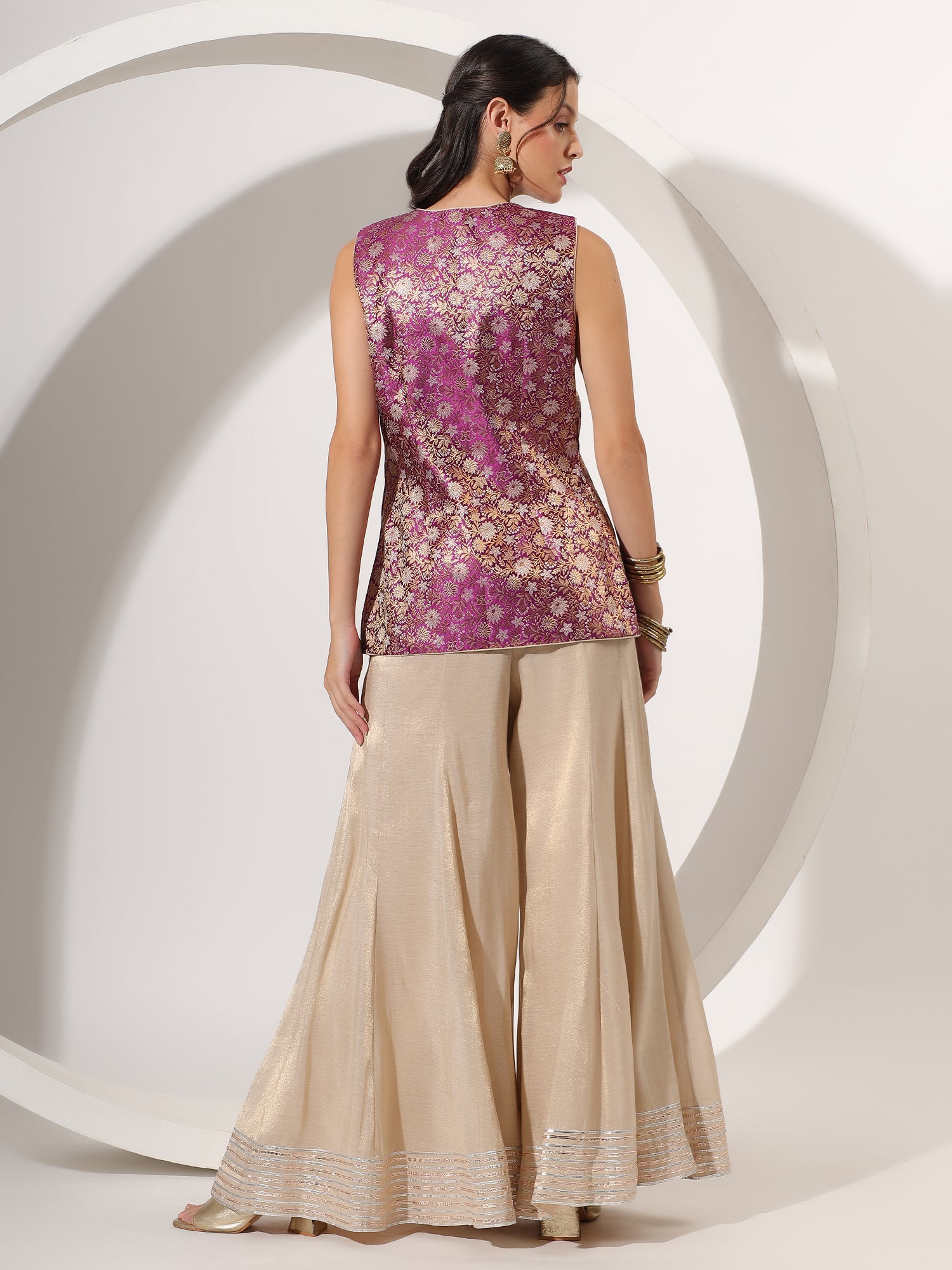 Luxury Golden Tissue & Brocade Sharara Set with Gota Work
