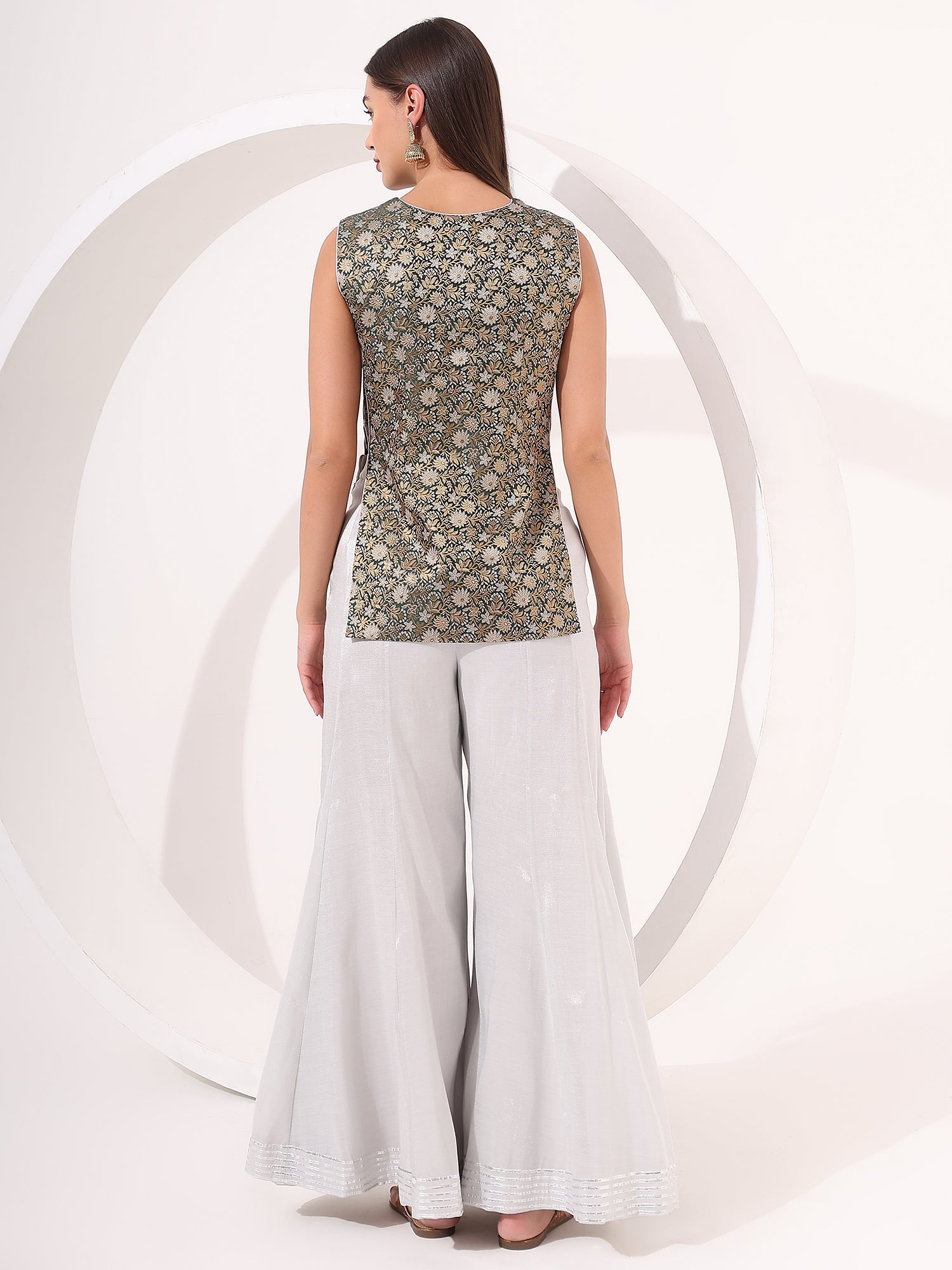 Elegant Silver Tissue & Brocade Sharara Set with Gota Work