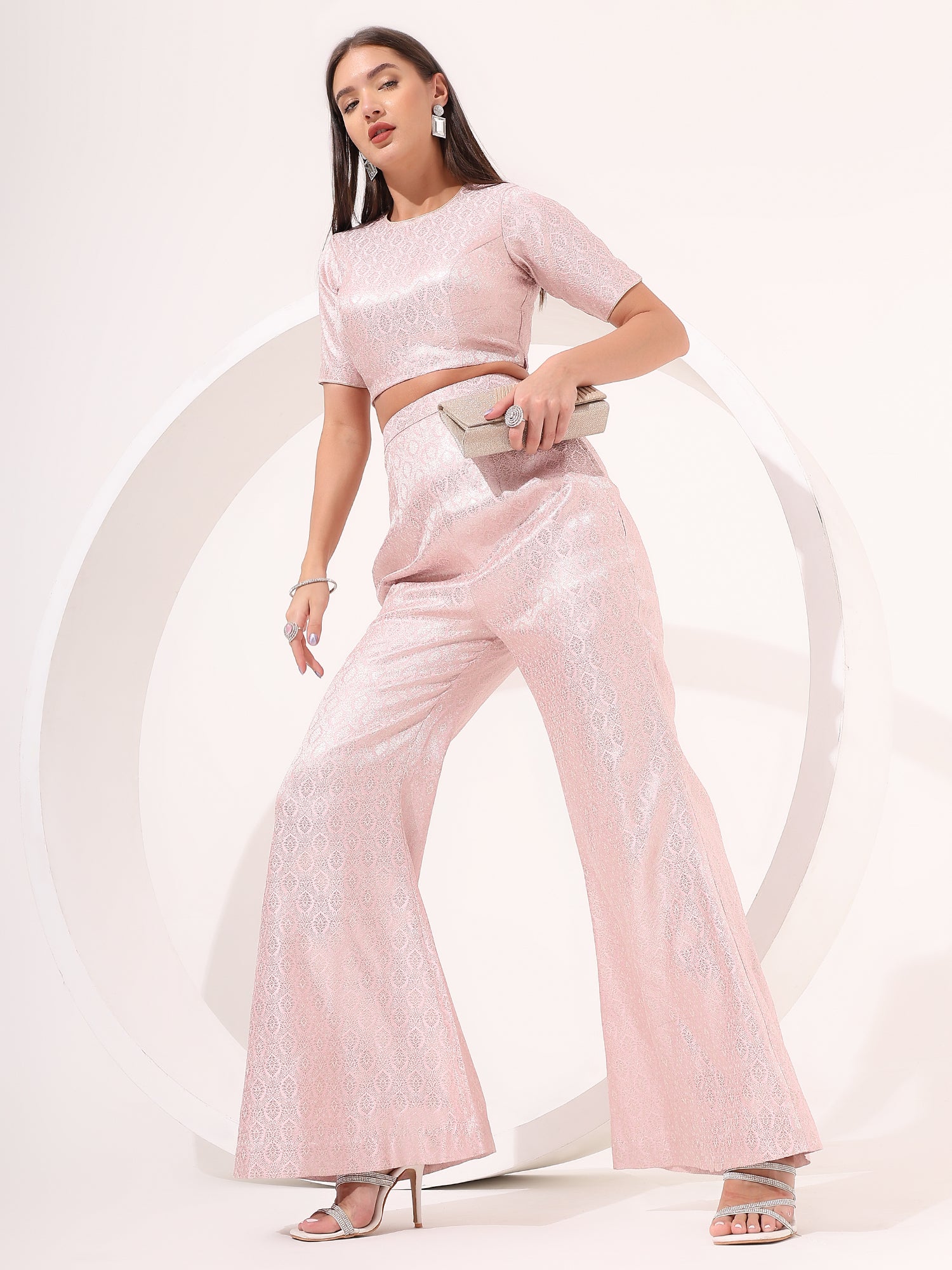 Sweet Baby Pink Brocade Co-ord Set – Partywear