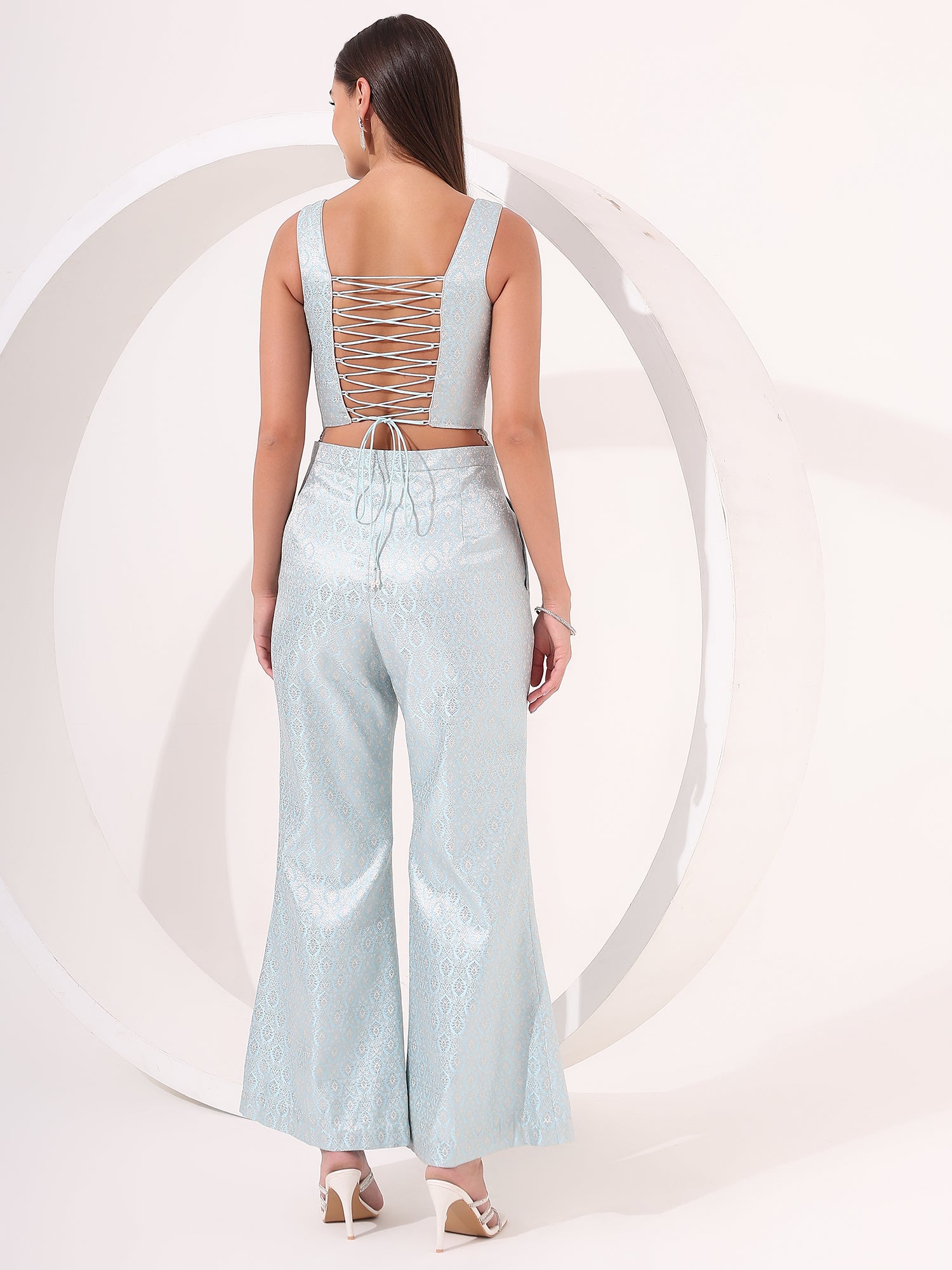 Chic Ice Blue Brocade Co-ord Set – Partywear