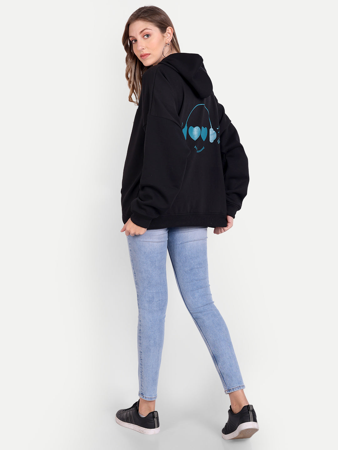 Stylish Black Fleece Weekend Print Sweatshirt - Front Back