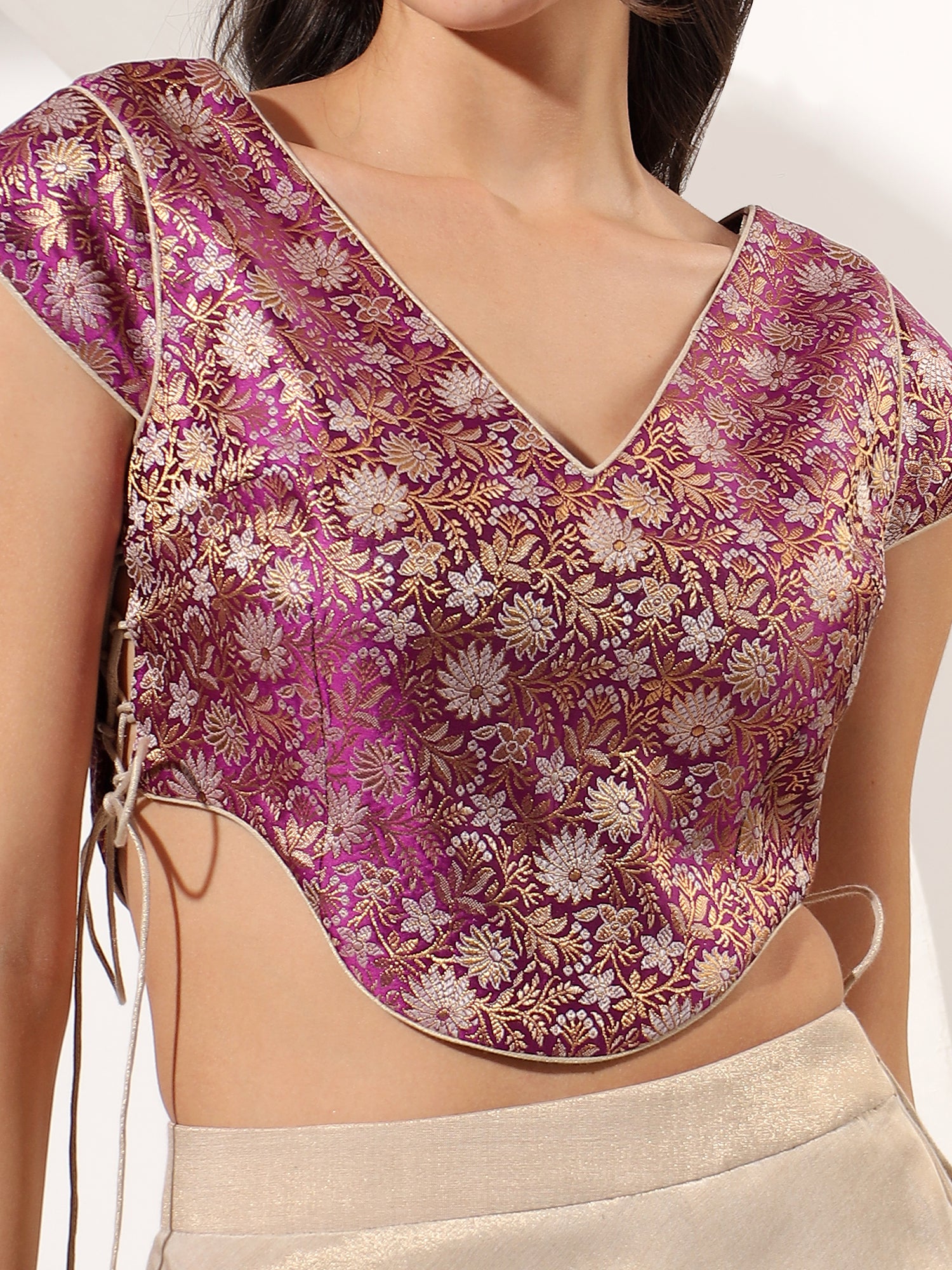 Luxury Golden Tissue & Brocade Skirt with Designer Blouse