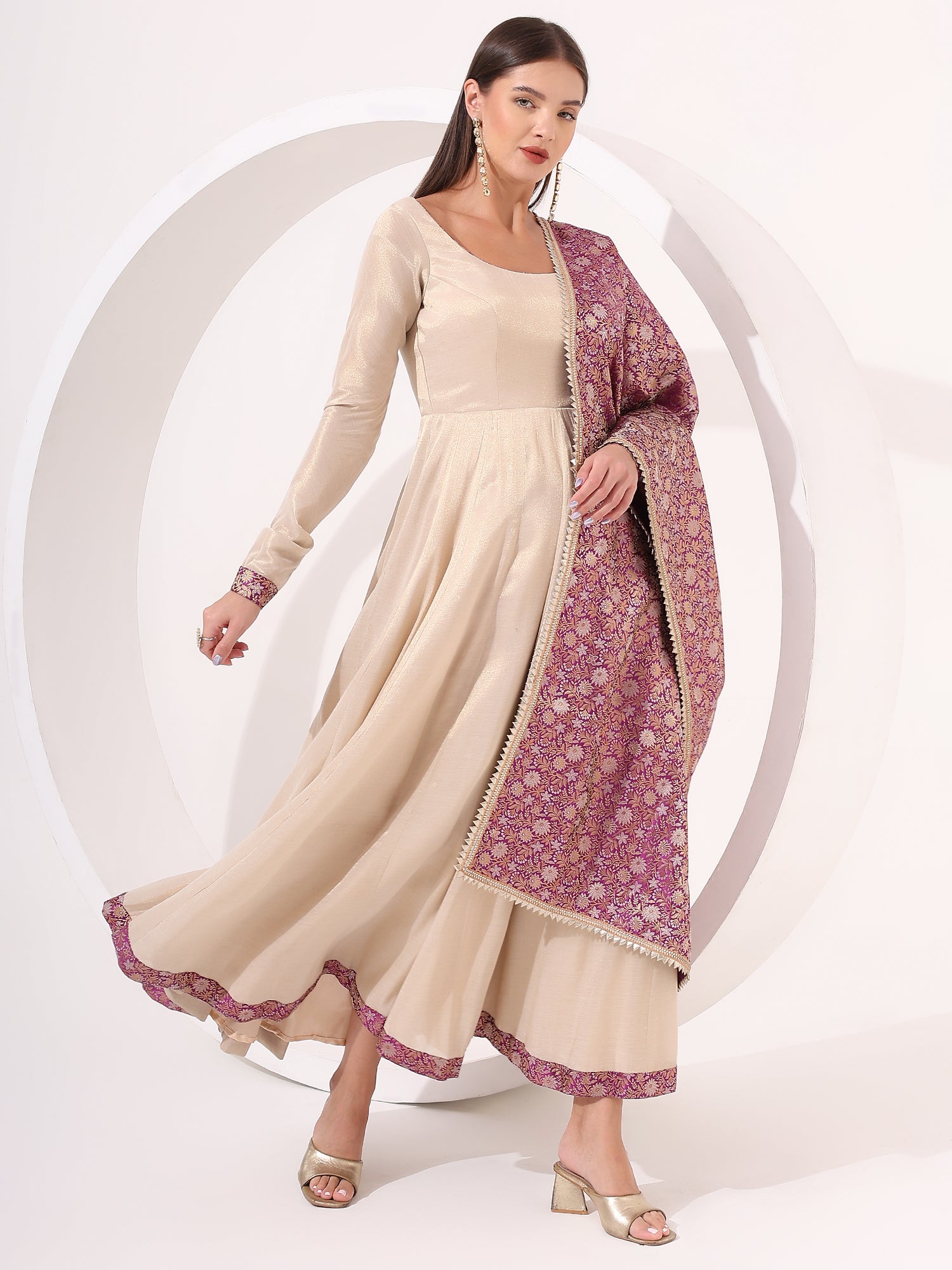 Luxury Golden Tissue Anarkali Suit with Brocade Dupatta