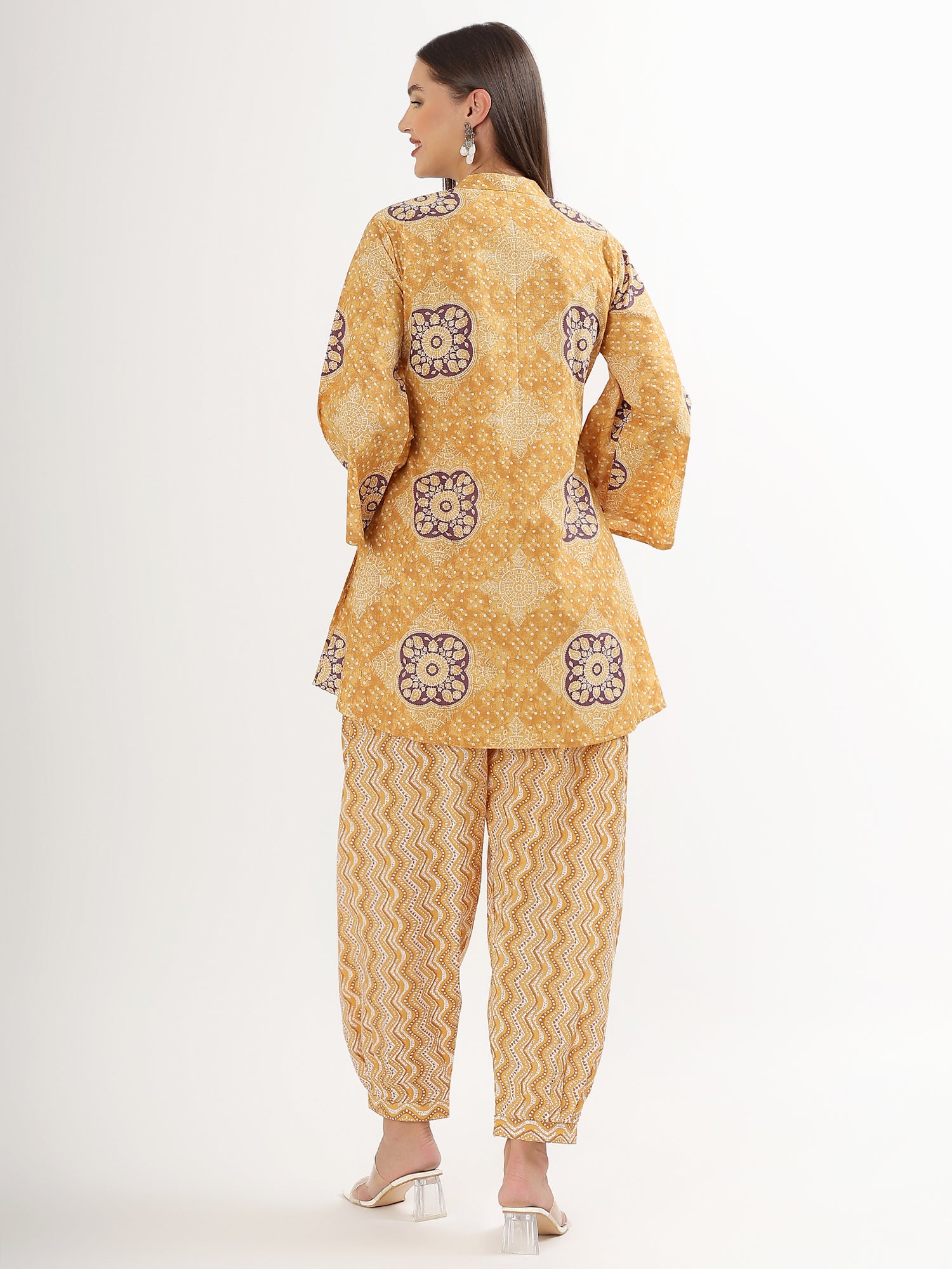 Mustard Floral Cotton Kurta with Salwar Set