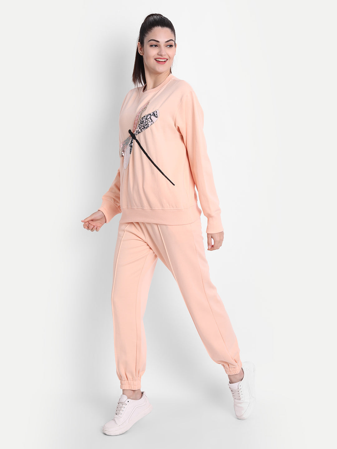 Timeless Peach Fleece Lumiere Hand-Beaded Embroidery Coord Set