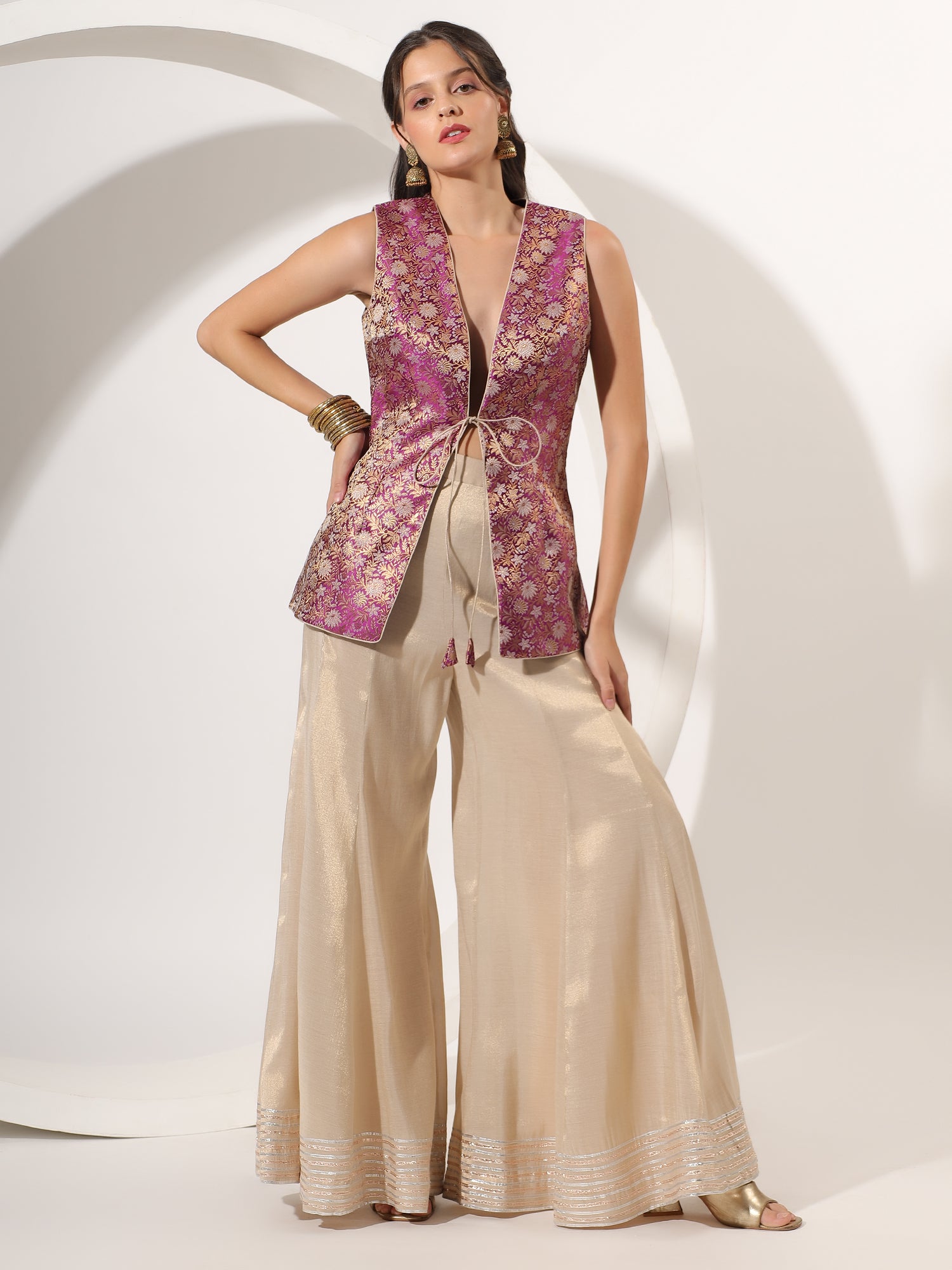 Luxury Golden Tissue & Brocade Sharara Set with Gota Work