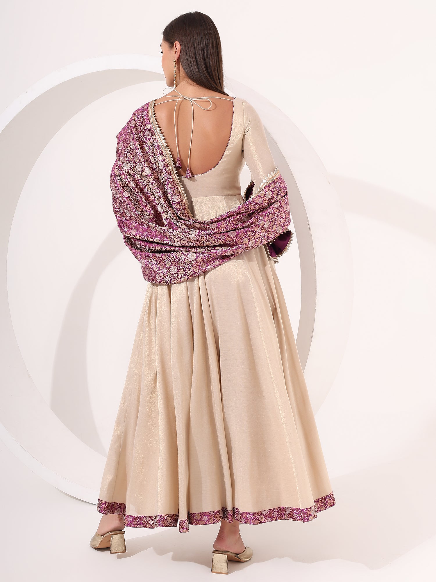 Luxury Golden Tissue Anarkali Suit with Brocade Dupatta