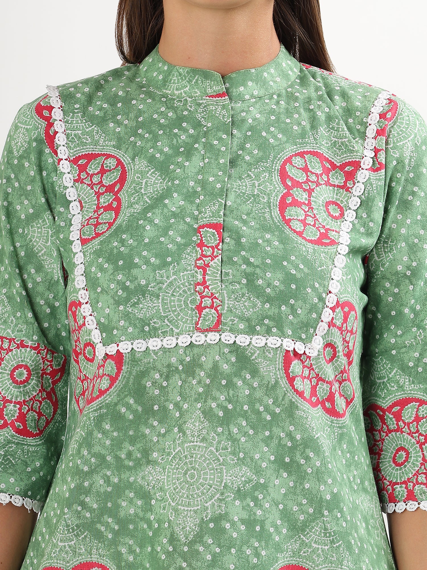 Pastel Mint Green Floral Short Kurta Pant Co-ord Set