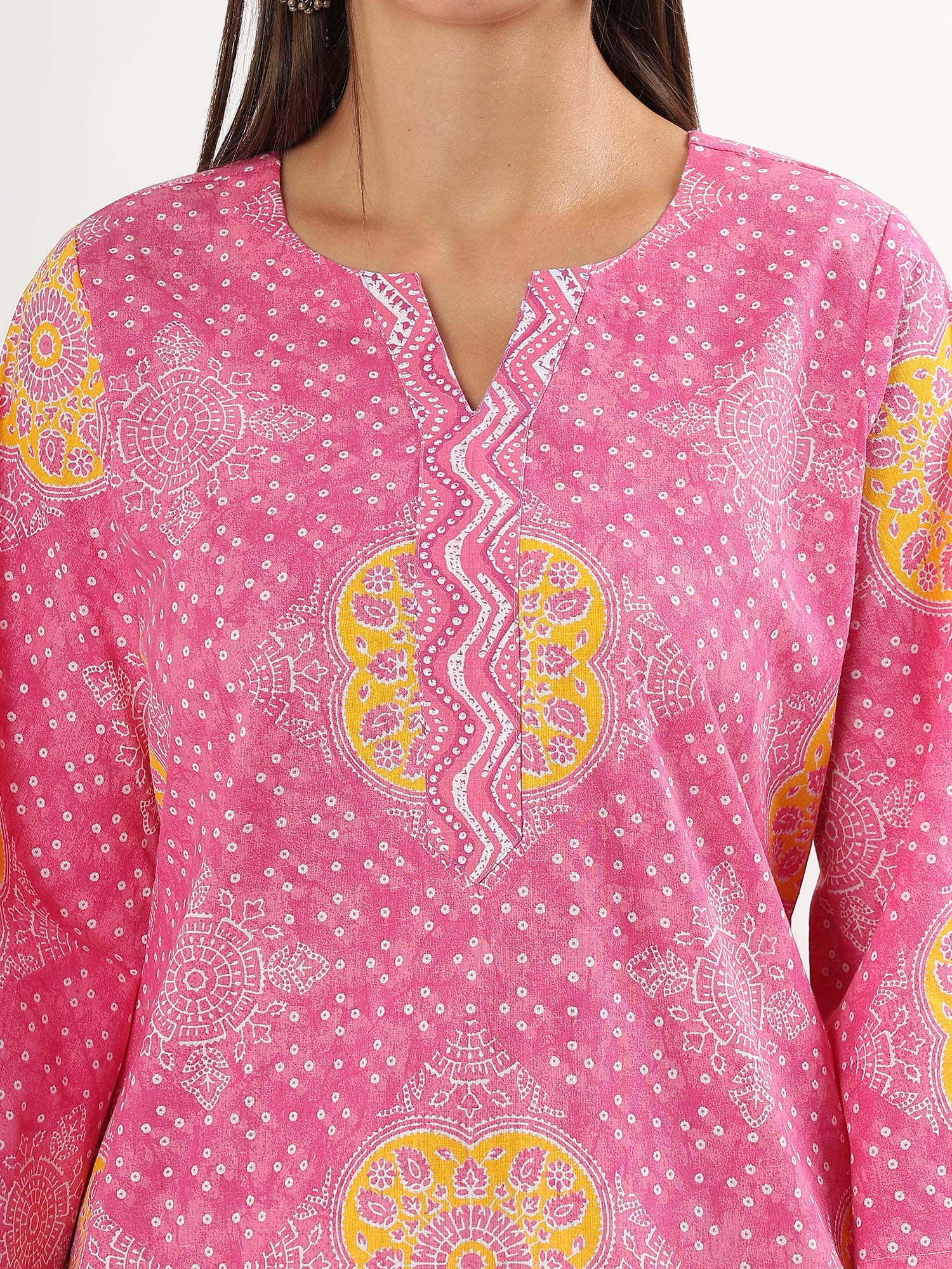 Elegant Pink Floral A-line Cotton Kurta with Salwar