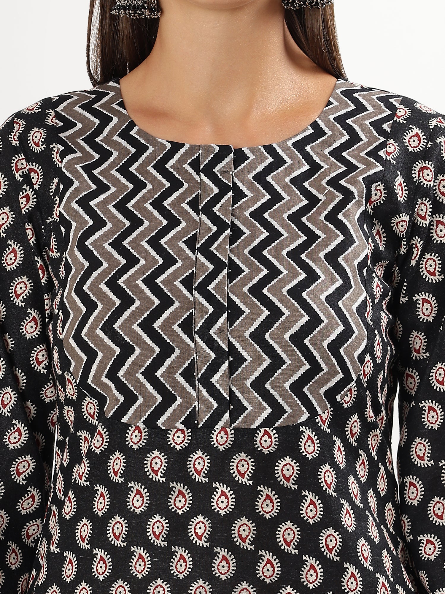 Gray Geometric Print Cotton Kurta Pant Set for Summers