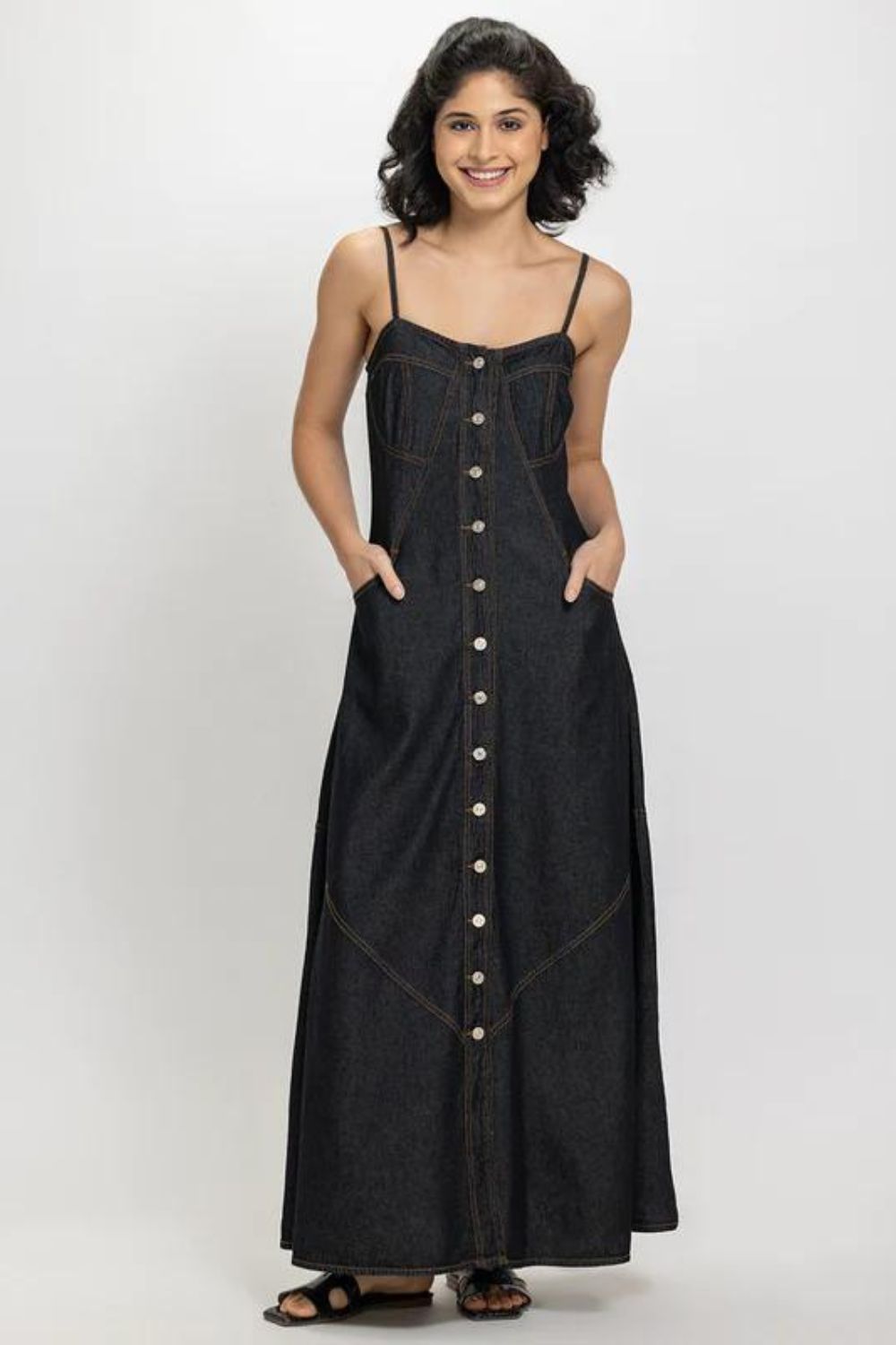 Button Down Denim Dress (Black)