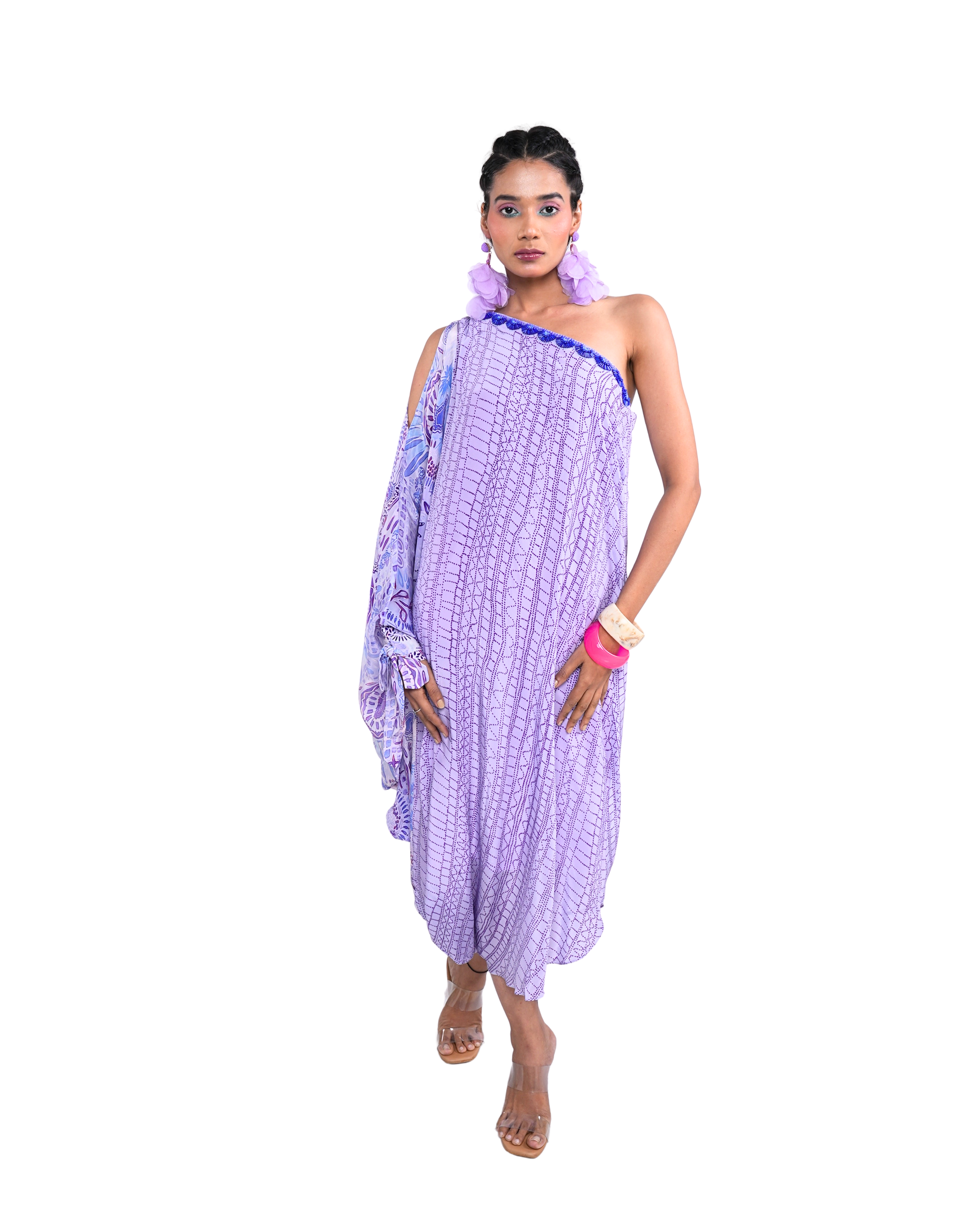 Ethereal Purple Lilac Crepe Essie One Shoulder Cowl Dress