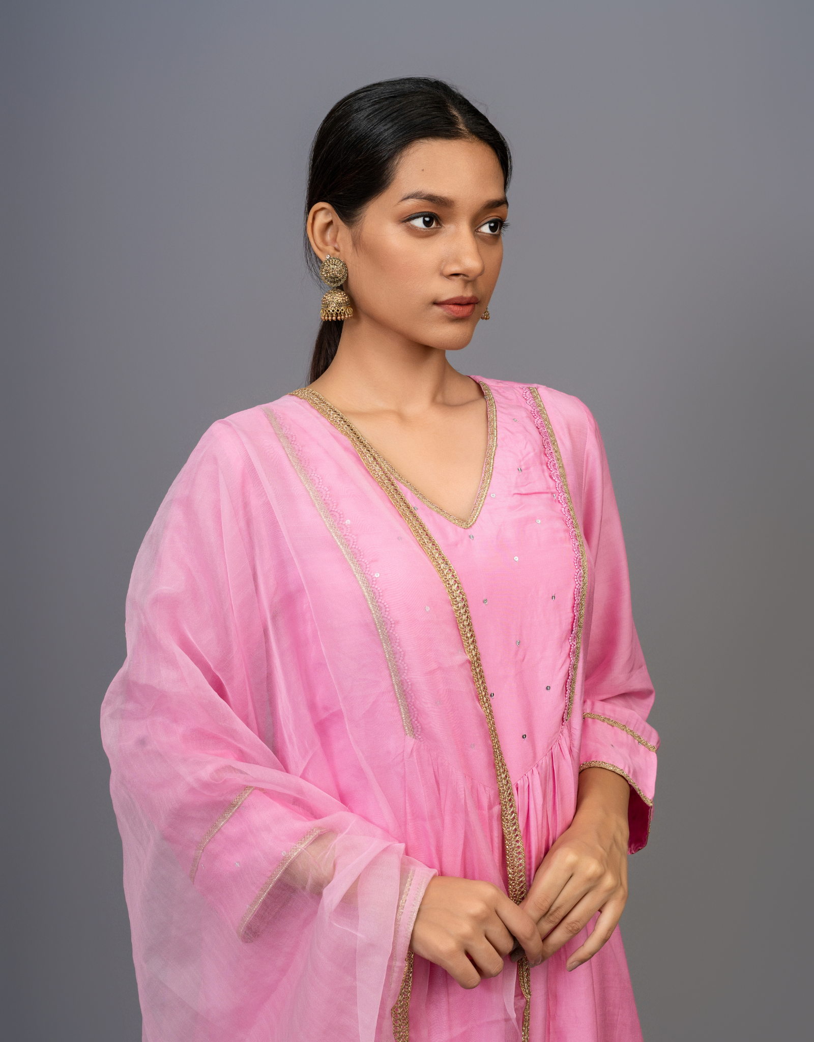Purple Cotton Silk Hand Embroidered A-line Kurta Pants Set
