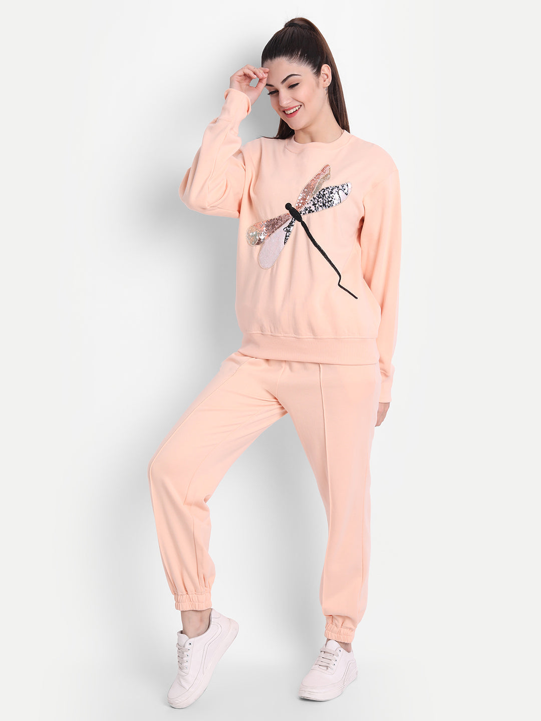 Timeless Peach Fleece Lumiere Hand-Beaded Embroidery Coord Set