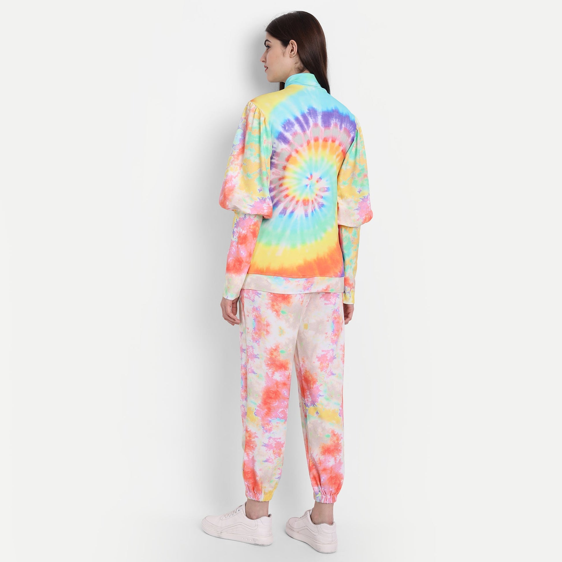 Vibrant Peach French Terry Iris Knit Tie-Dye Coord Set