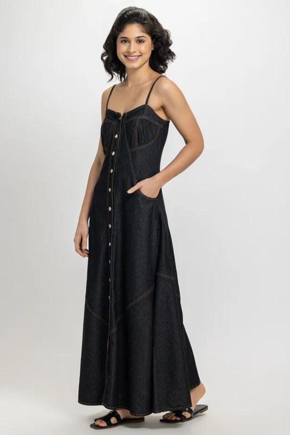 Button Down Denim Dress (Black)