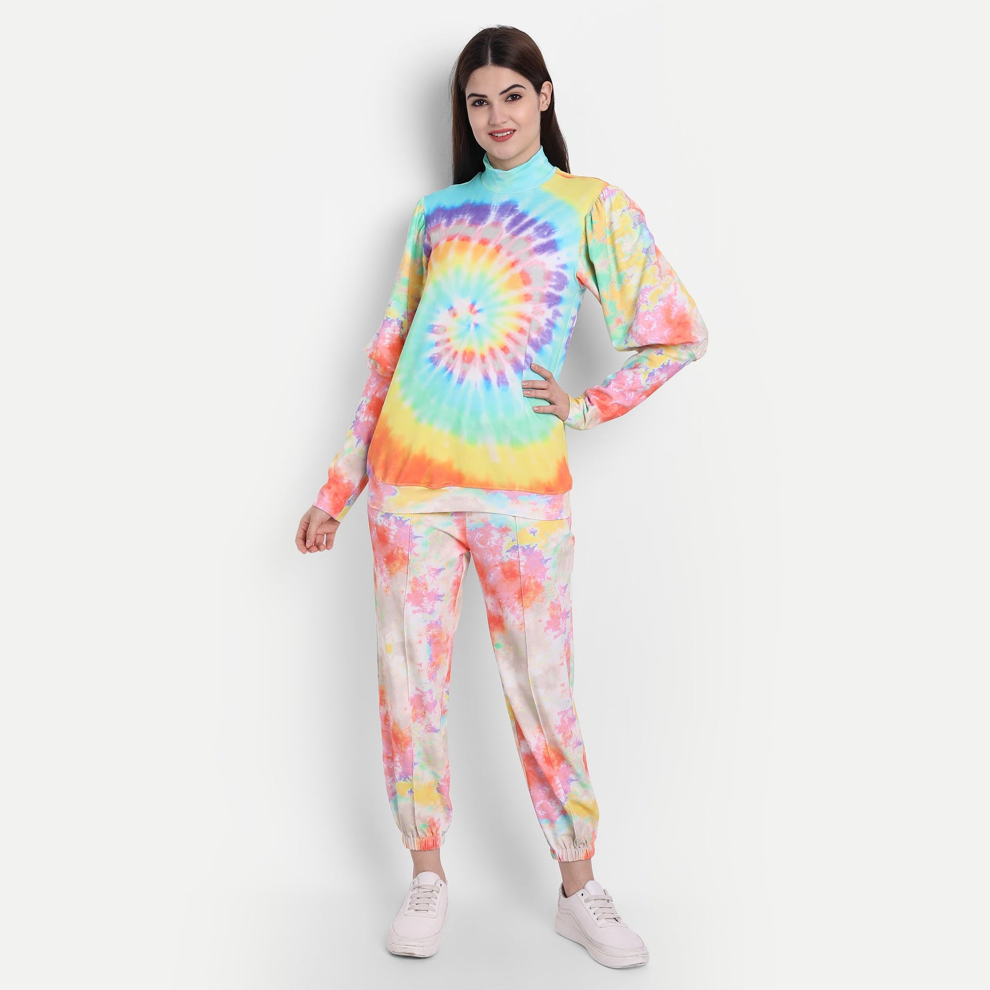 Vibrant Peach French Terry Iris Knit Tie-Dye Coord Set