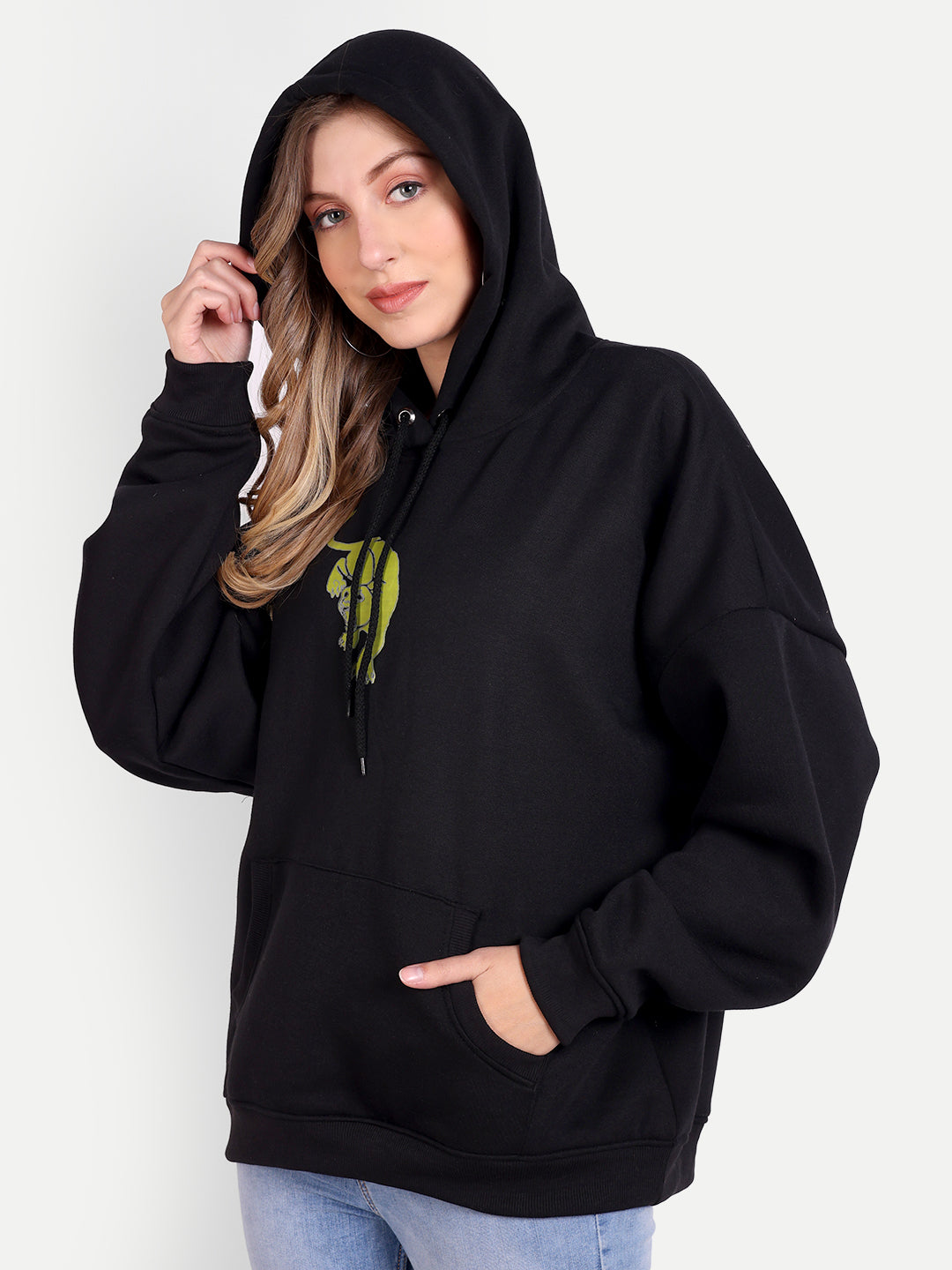 Bold Black Fleece Fierce & Untamed Print Hooded Sweatshirt