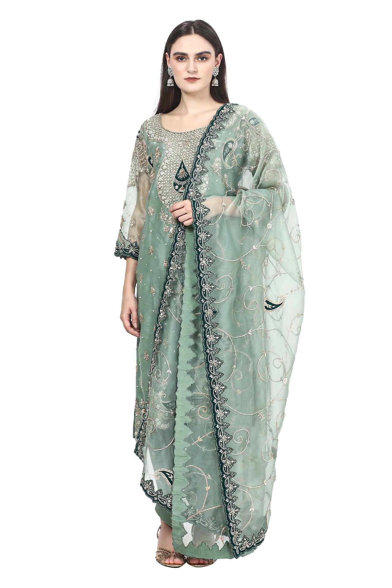 Mint Green Kurta Set with Authentic Dabka and Pearl Work