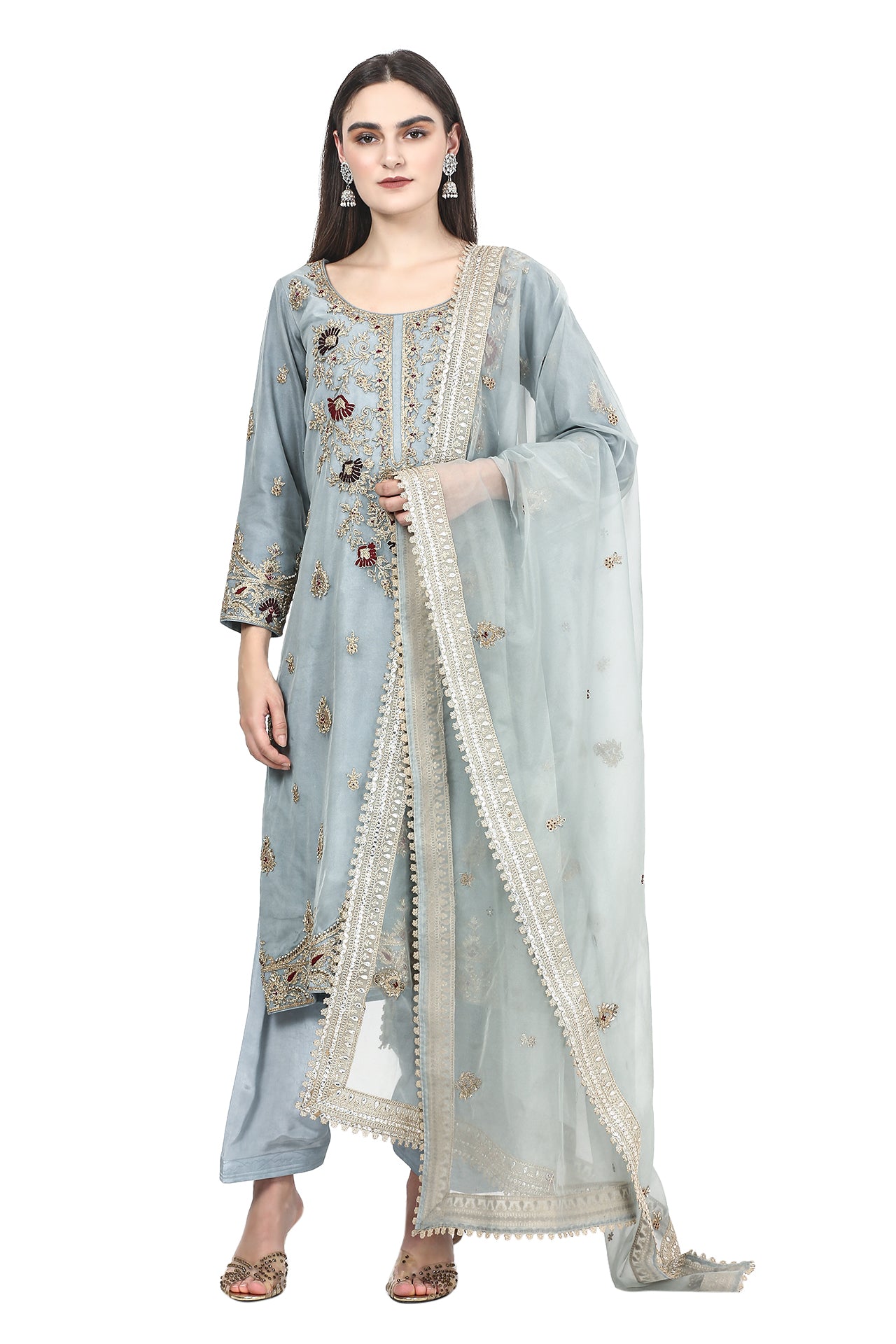 Grey Kurta Set with Dori and Zardozi Artistry