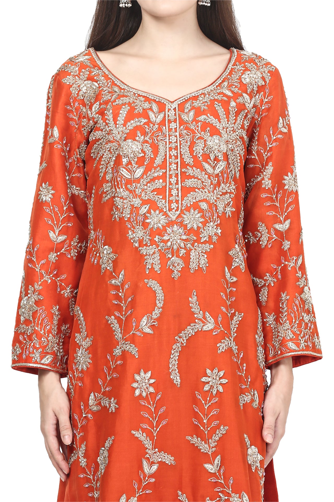 Rust Orange Kurta Set with Heavy Dabka Zardozi Work