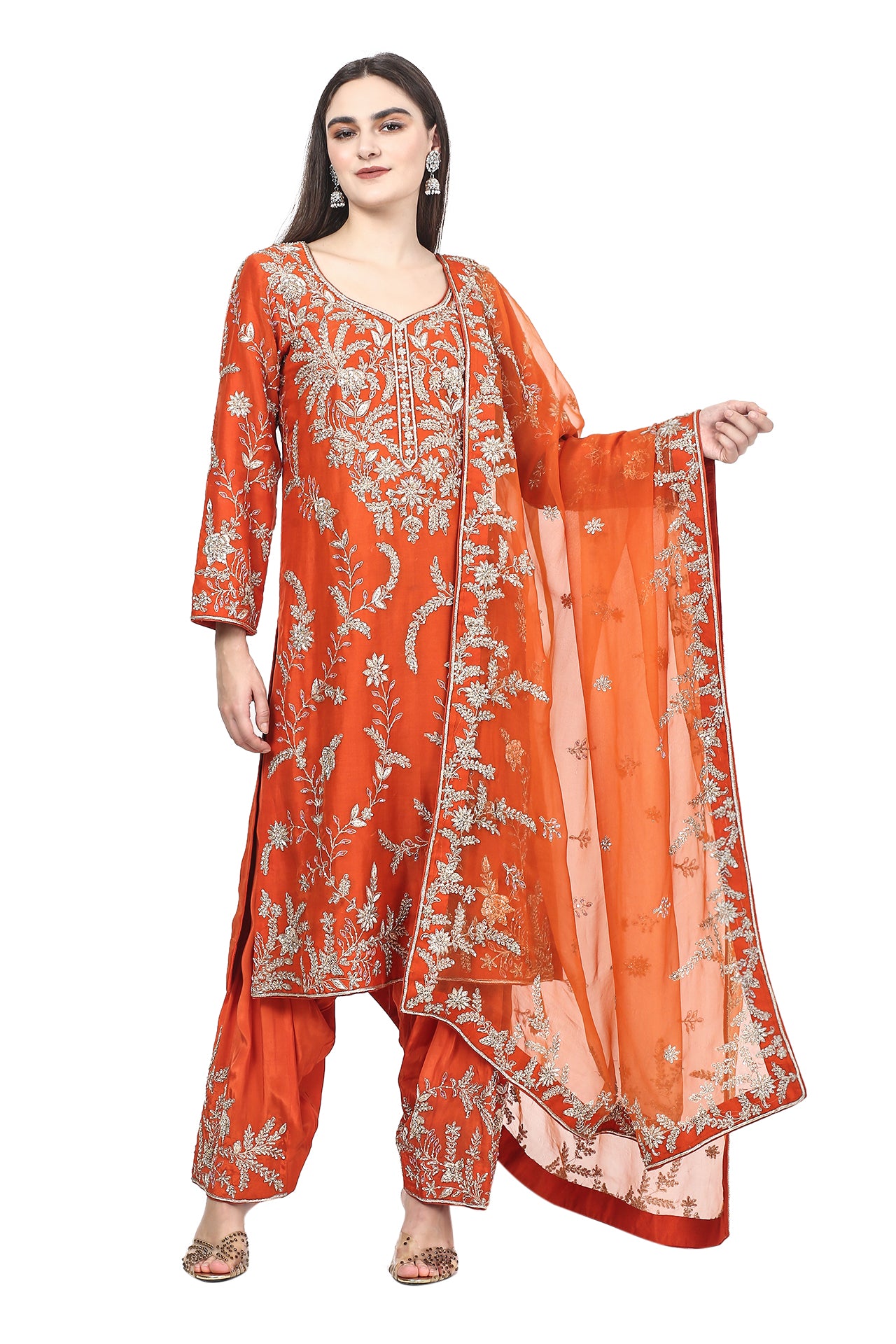 Rust Orange Kurta Set with Heavy Dabka Zardozi Work