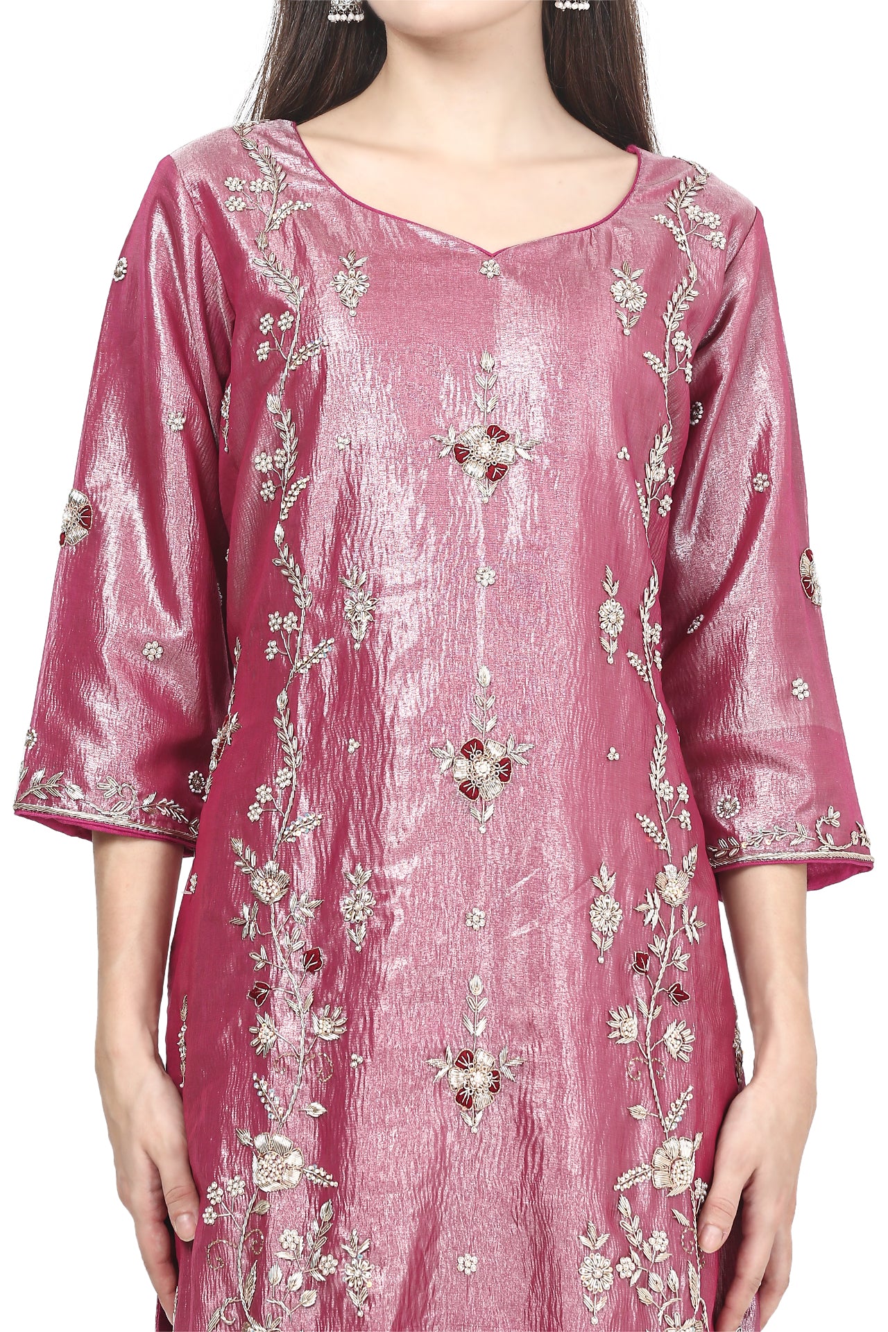 Magenta Kurta Set with Traditional Zardozi Work
