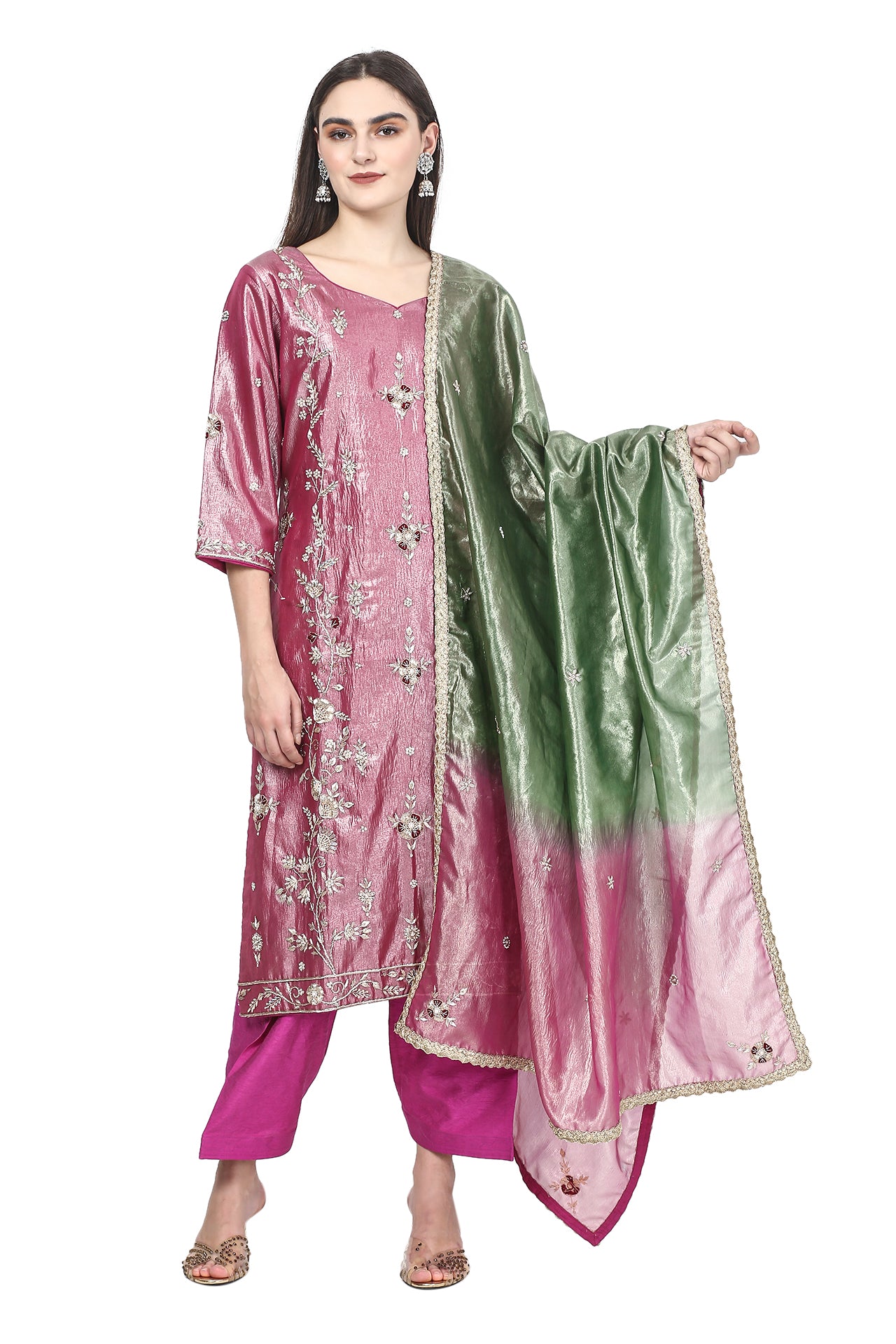 Magenta Kurta Set with Traditional Zardozi Work