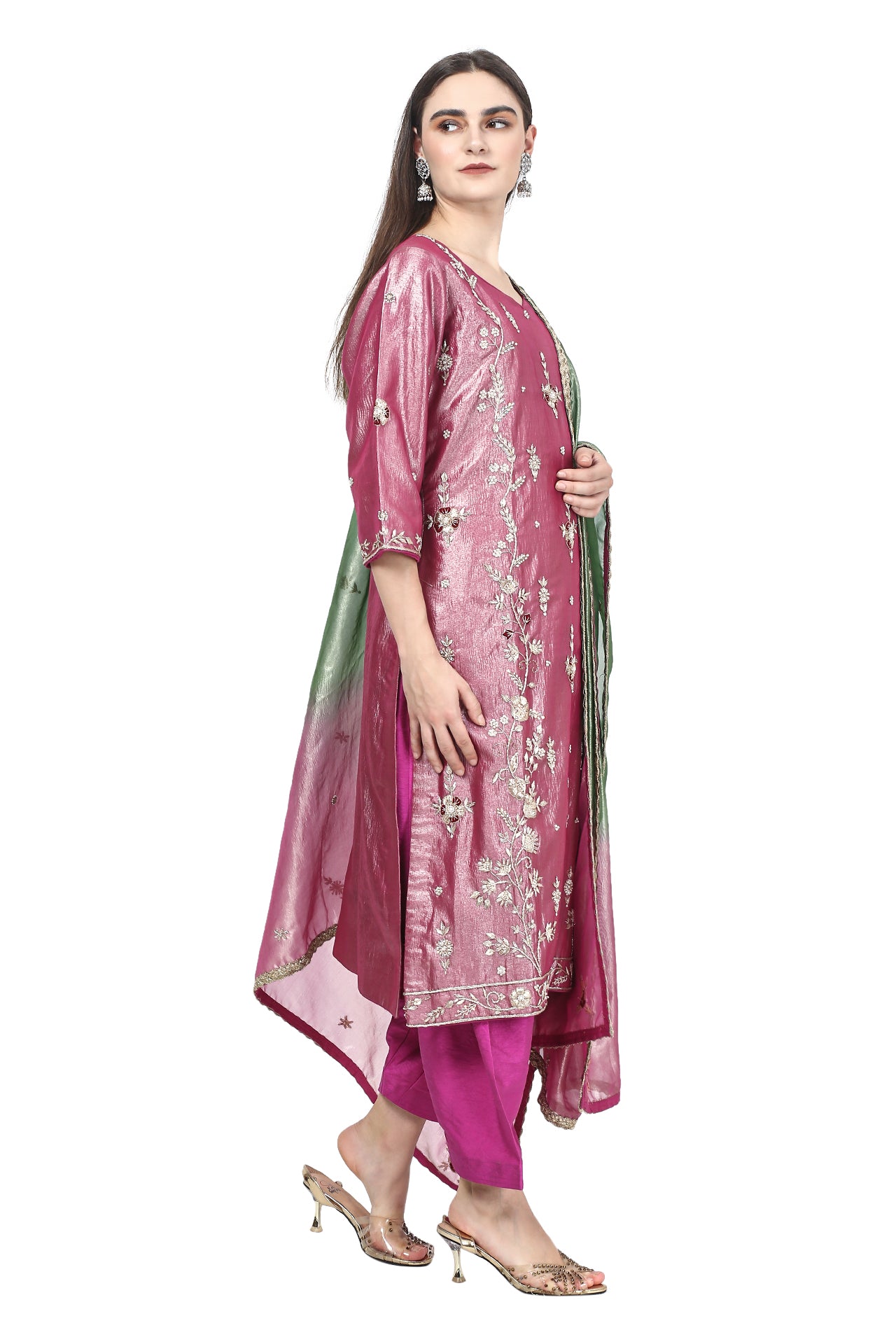 Magenta Kurta Set with Traditional Zardozi Work
